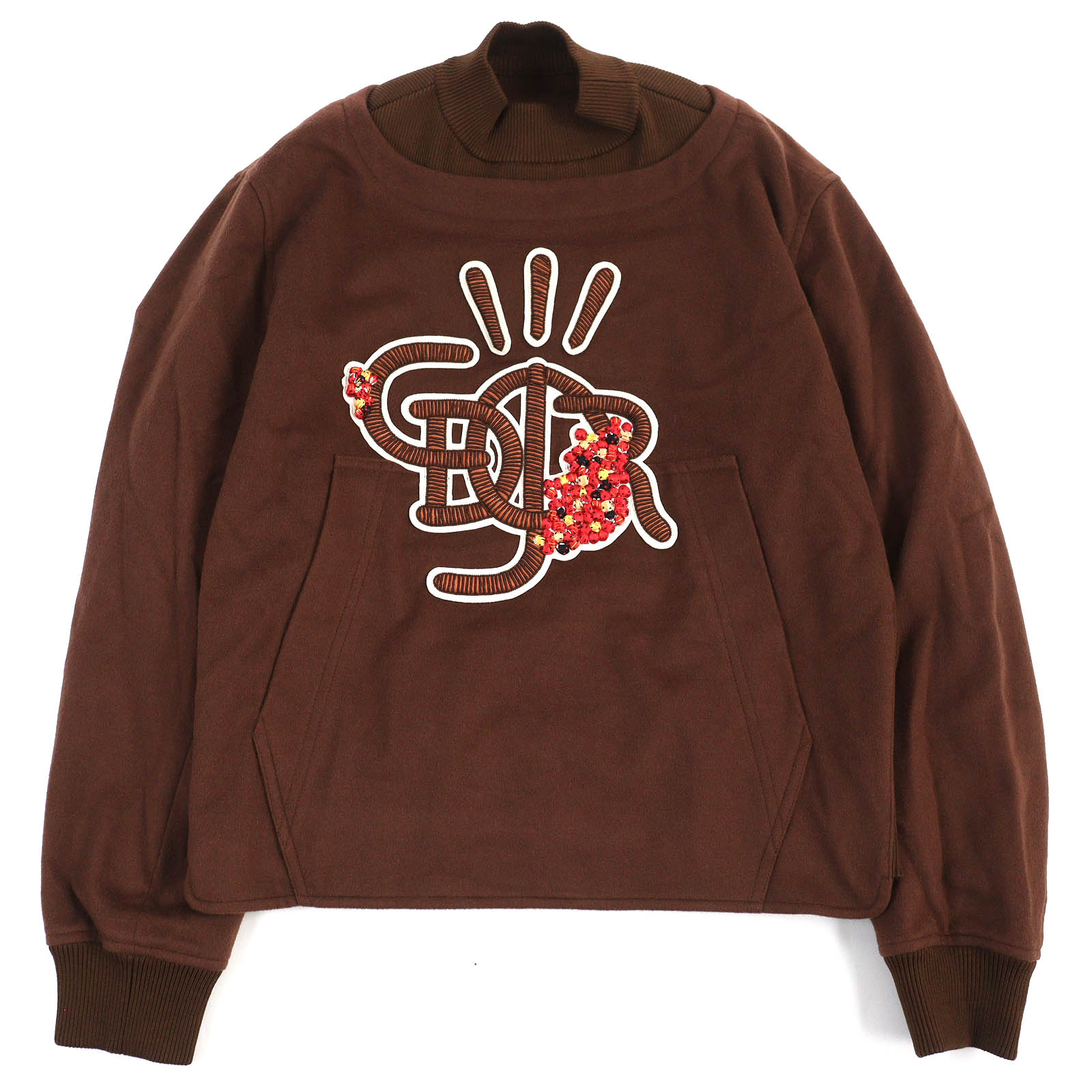 未使用品△DIOR TRAVIS SCOTT CACTUS JACK ディオール オム トラヴィススコット カクタスジャック 22AW 283C683A3225 コットン100％ アノラックトレーナー モックネック スウェット ブラウン 48 イタリア製 正規品 メンズ 大人気 オススメ◎【中古】