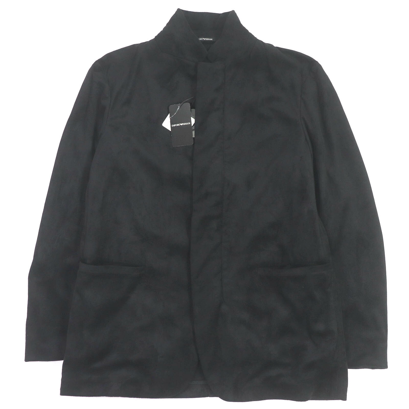 未使用品□EMPORIO ARMANI エンポリオ アルマーニ 2019年製 41G96S 黒タグ エコスウェード スタンドカラージャケット ブルゾン ブラック 52 ハンガー・ガーメント付き ブルガリア製 正規品 メンズ【中古】