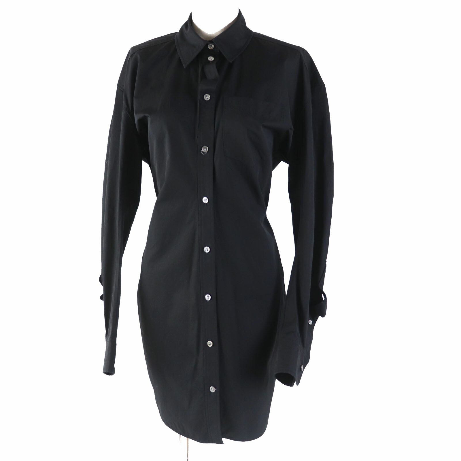 美品◎Alexander Wang アレキサンダーワン 1WC1226453 コットン フィットボタン付き シャツ ミニ ドレス／シャツ ワンピース ブラック 0 正規品 レディース【中古】