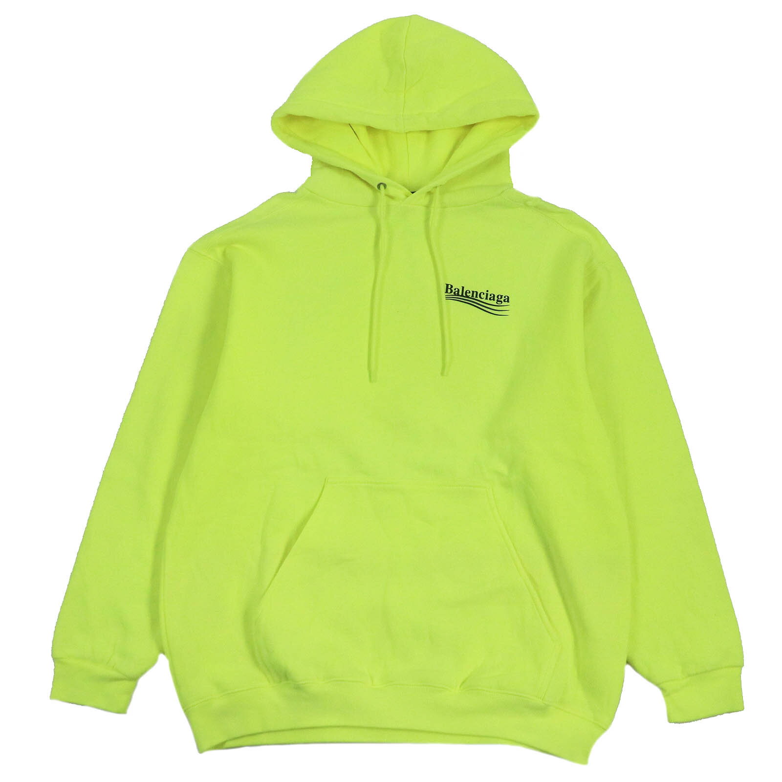 極美品□BALENCIAGA バレンシアガ 2020年製 600583 コットン100％ キャンペーンロゴ フーディー プルオーバーパーカー ネオンイエロー XS 正規品 メンズ【中古】