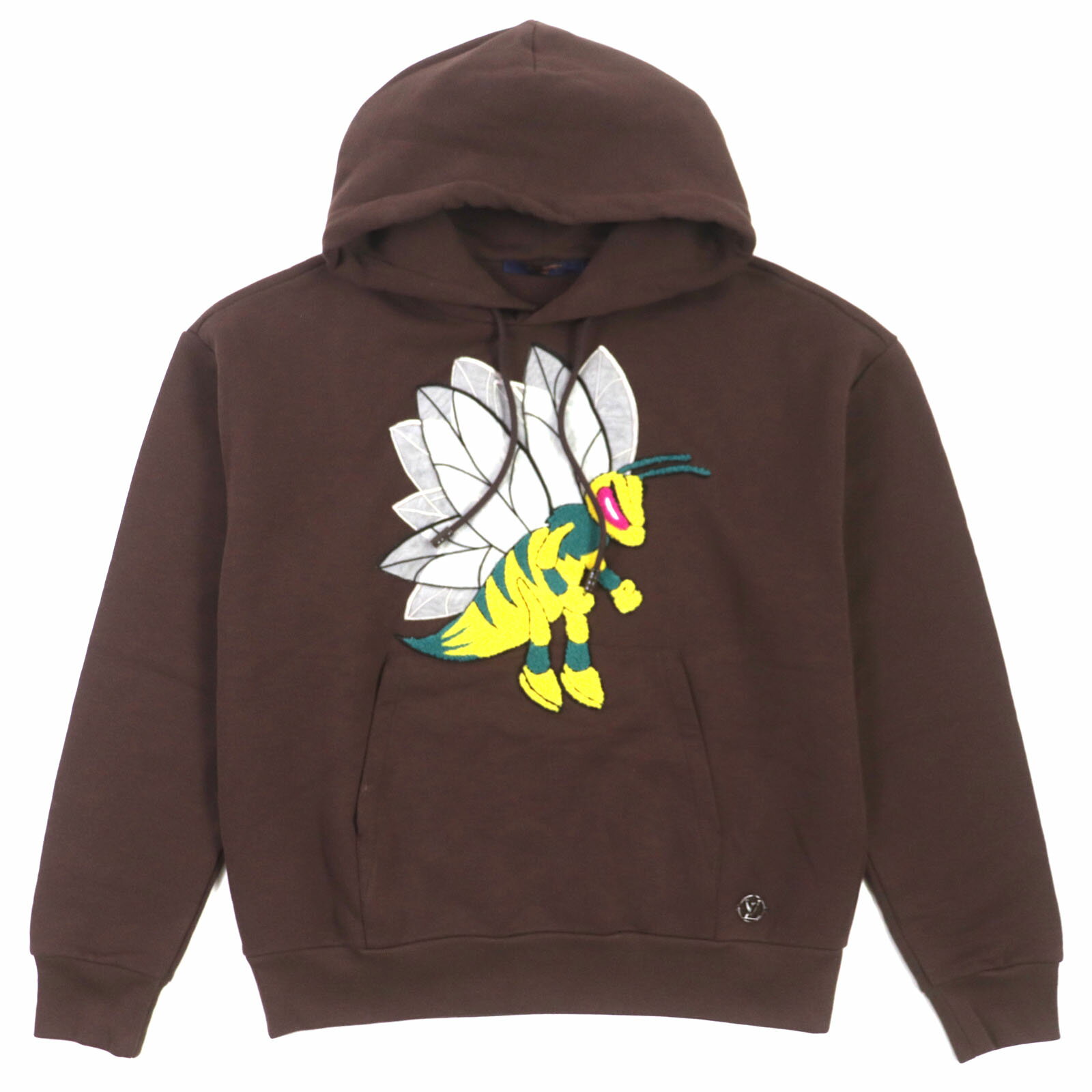 美品▼LOUIS VUITTON ルイヴィトン 22AW GRAPHIC BEE PATCHED HOODIE グラフィック ビーパッチ フーディ ロゴ金具 プルオーバー パーカー ブラウン S イタリア製 正規品 メンズ【中古】
