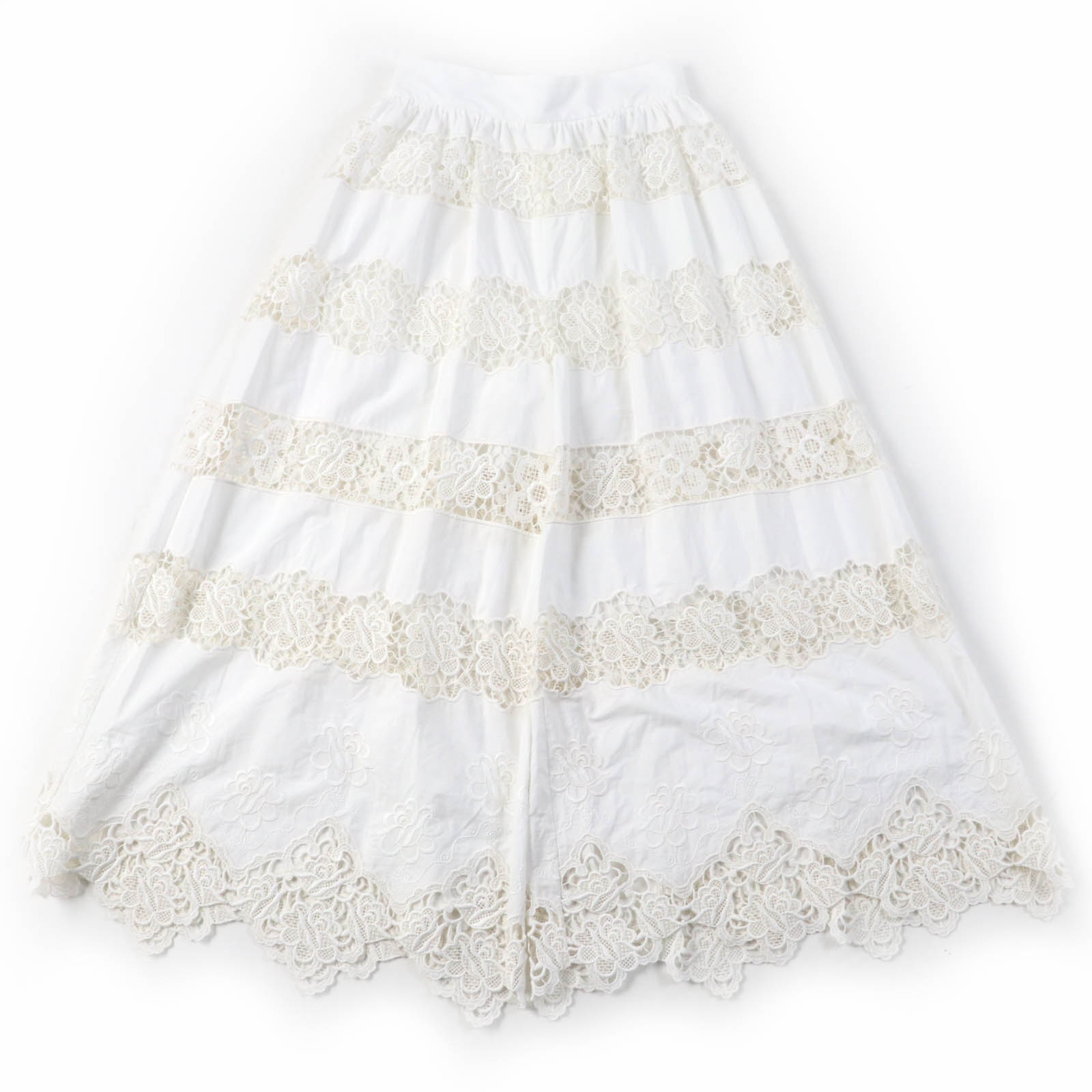 美品☆DOLCE&GABBANA ドルチェ＆ガッバーナ 黒タグ カットワークレース 花柄デザイン ワイドパンツ ホワイト 40 イタリア製 正規品 レディース【中古】