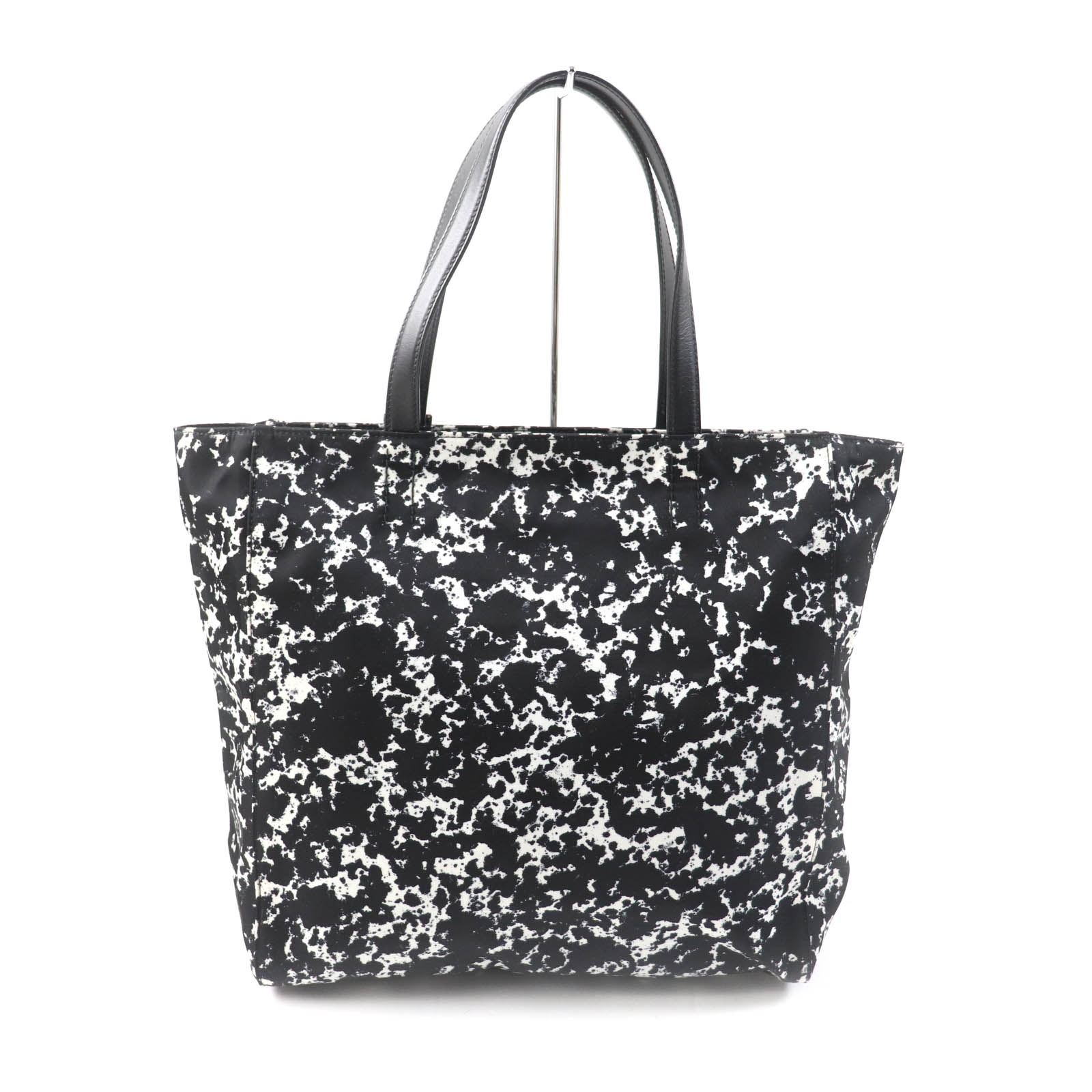 極美品★BALLY バリー WOLFSON TOTE ロゴ金具付 総柄 レザー使い 大型 トートバッグ ブラック ホワイト 保存袋付き イタリア製 レディース【中古】