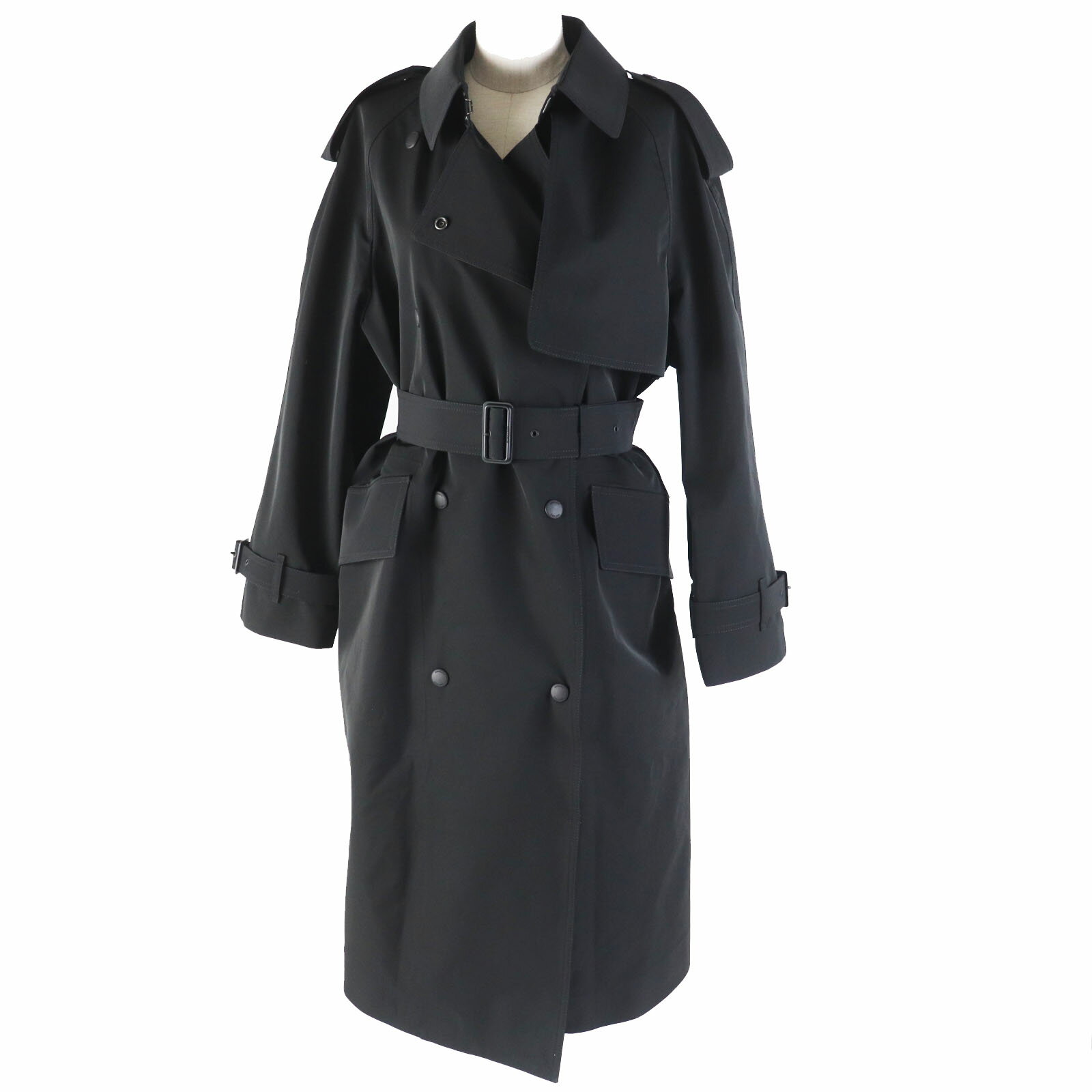 極美品◎BURBERRY バーバリー 8063801 テクニカルツイル 超ロング トレンチコート ブラック 40 イタリア製 正規品 レディース【中古】