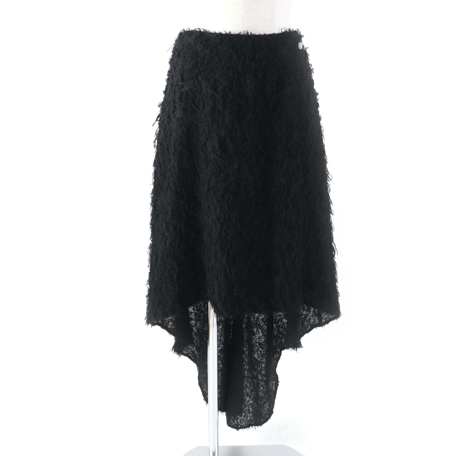 美品★CHANEL シャネル 22A P73158 ウール シルク混 ココマークプレート付 アシンメトリー スカート ブラック 36 フランス製 正規品 レディース【中古】