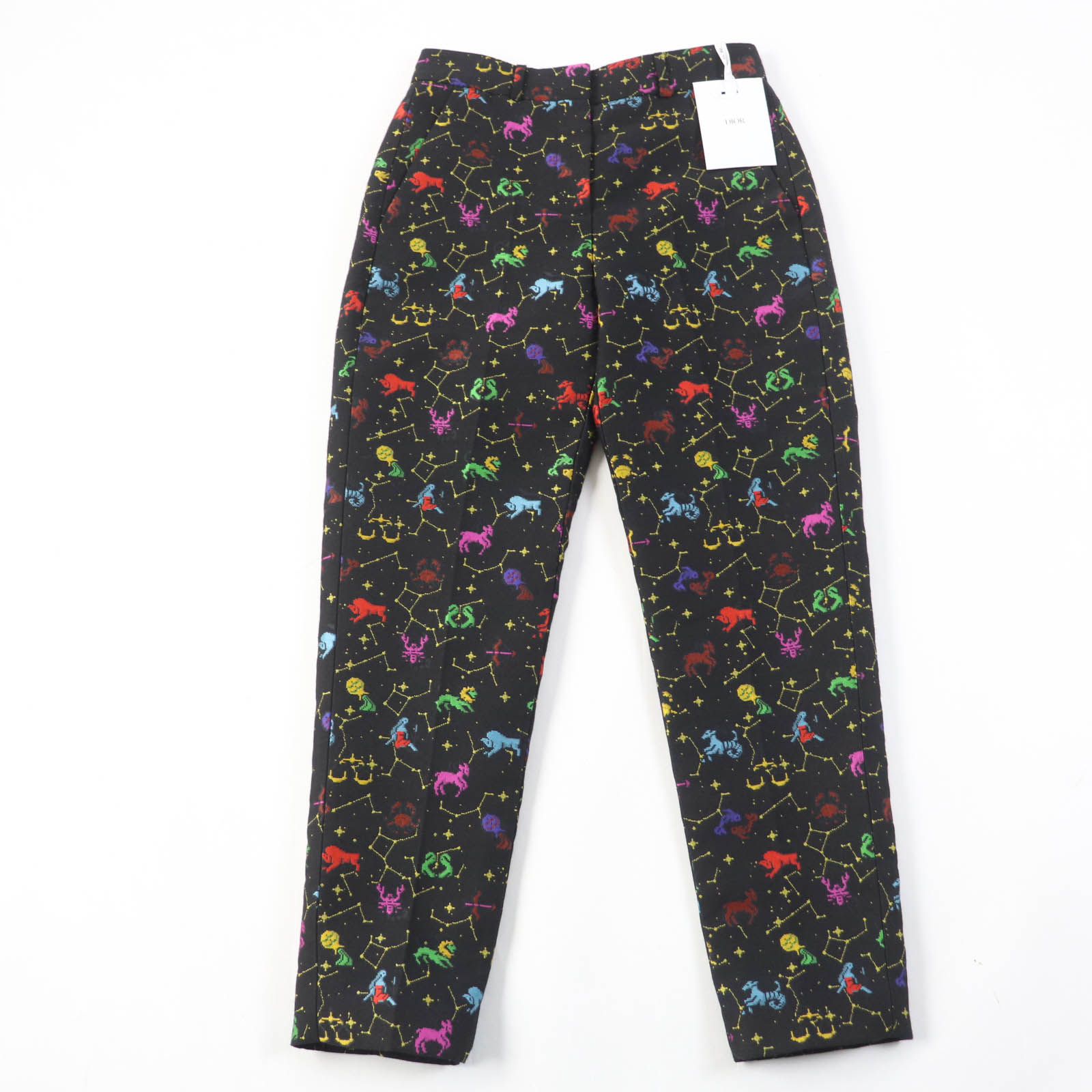未使用品☆Christian Dior クリスチャンディオール 241P05A7203 ラッキーモチーフ ピクセル シルク混 星座 パンツ ブラック系 38 イタリア製 正規品 レディース【中古】