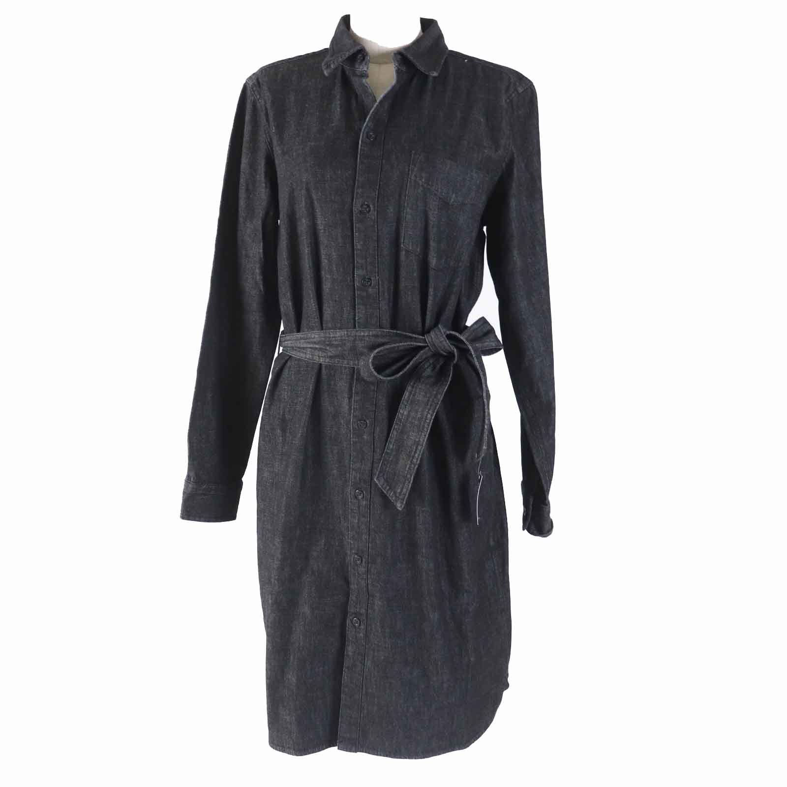 未使用品◎LAUREN RALPH LAUREN ローレン ラルフ ローレン コットン100％ ベルト付き ブラックデニム 長袖 シャツ ロングワンピース ブラック M 正規品 レディース【中古】