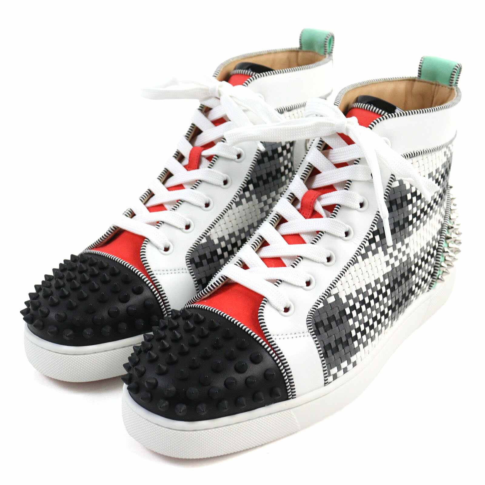 未使用品○Christian Louboutin クリスチャンルブタン 1200891 LOU SPIKES 2 FLAT カーフレザー スウェードレザー ハイカットスニーカー マルチカラー 42 箱・保存袋付き イタリア製 メンズ【中古】