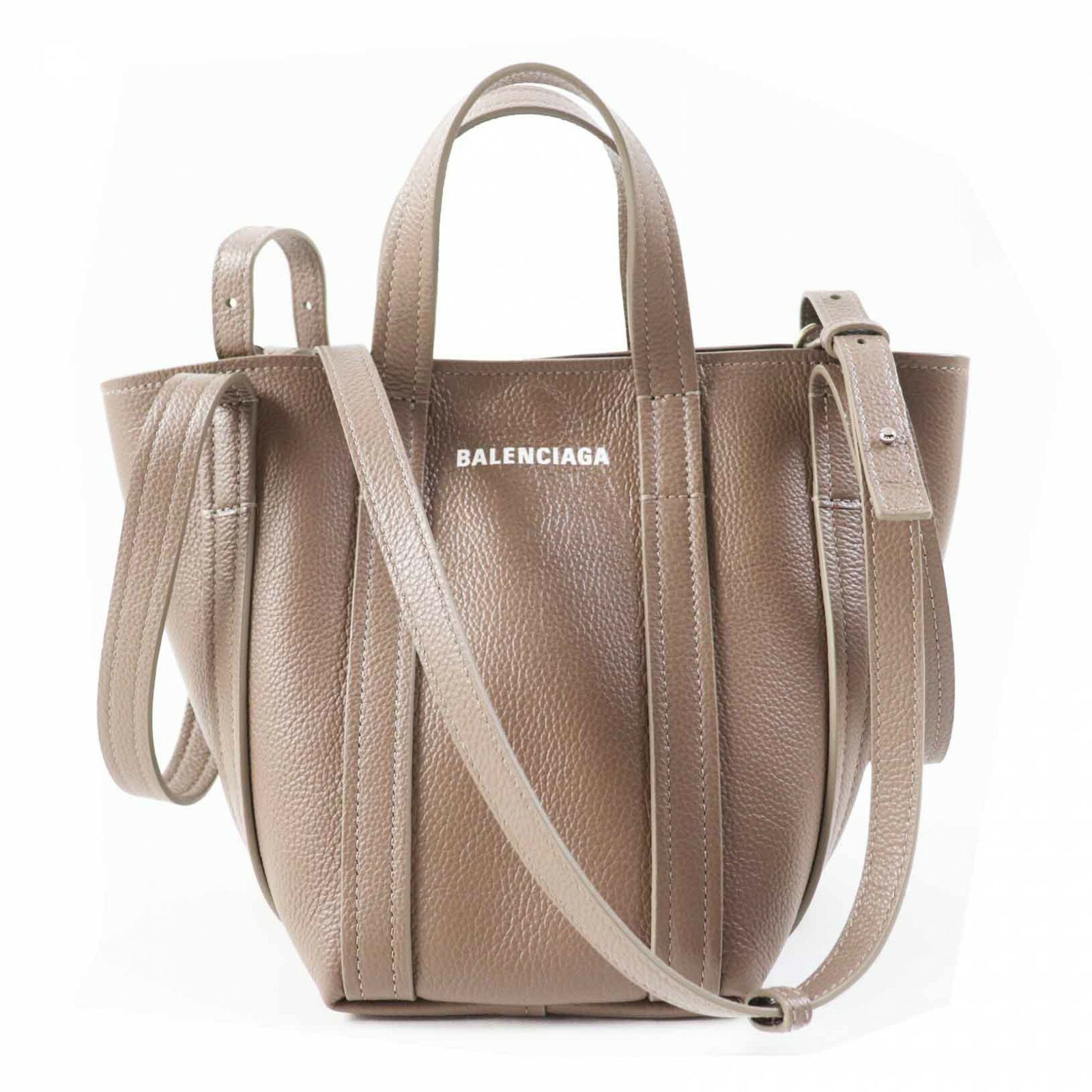 極美品◎BALENCIAGA バレンシアガ 672793 エブリデイ XS ノース サウス 3WAY レザー ハンド／トート／ショルダーバッグ グレージュ 保存袋付き レディース【中古】