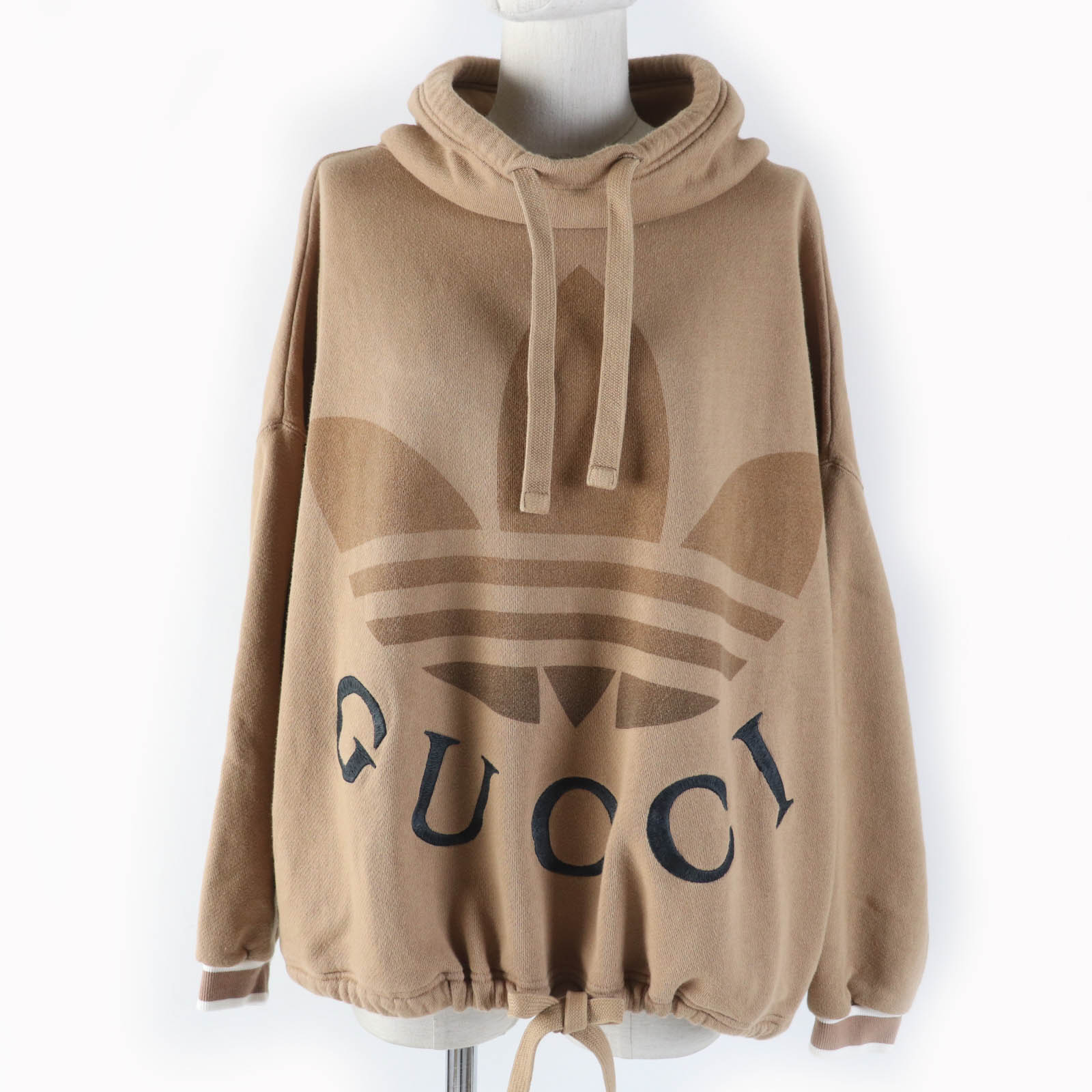 美品☆GUCCI グッチ adidas アディダス 717417 トレフォイル コットンジャージー スウェット トップス ブラウン XS イタリア製 正規品 レディース【中古】