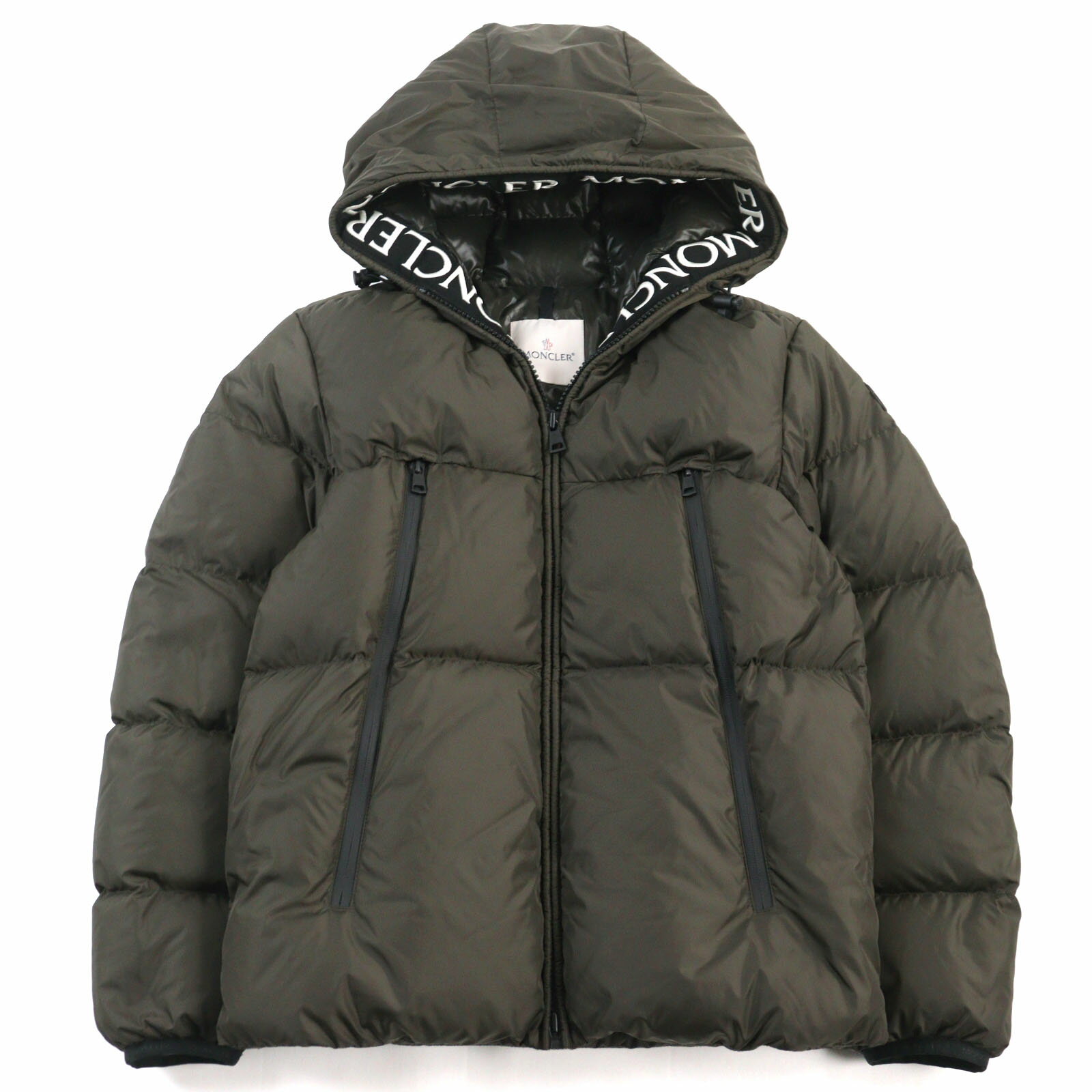 美品○MONCLER モンクレール 20-21AW F20911B56900 C0300 MONTCLA GIUBBOTTO モンクラ ナイロン ナイロン ロゴ刺繍 ロゴワッペン付き フーデッド ダブルジップ ダウンジャケット カーキグリーン 1 国内正規品 メンズ【中古】