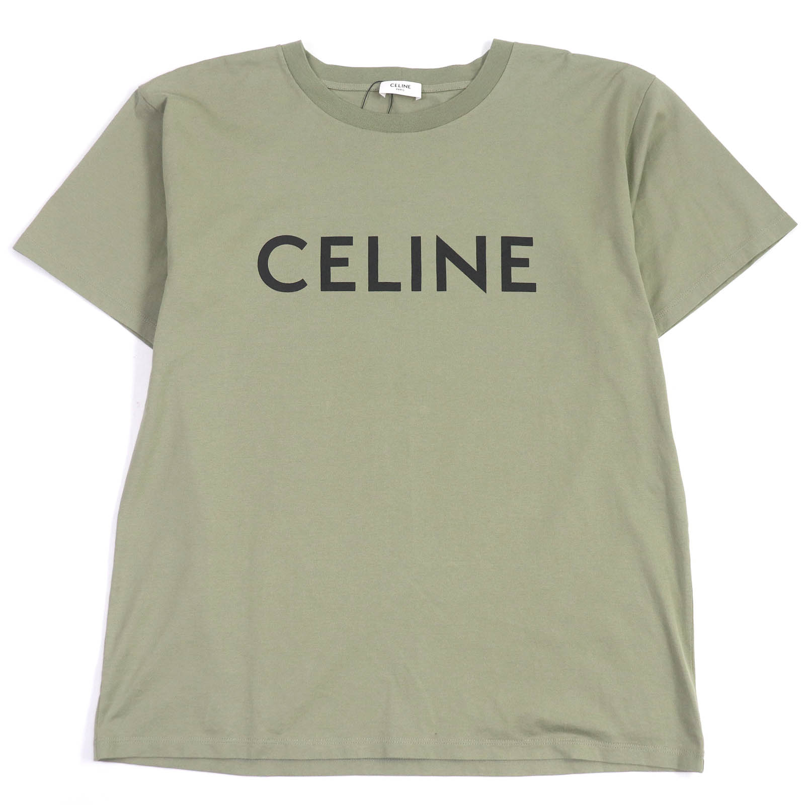 未使用品□CELINE セリーヌ 2X681671Q コットン ロゴプリント ショートスリーブ 半袖 ルーズTシャツ カーキ S イタリア製 正規品 メンズ【中古】