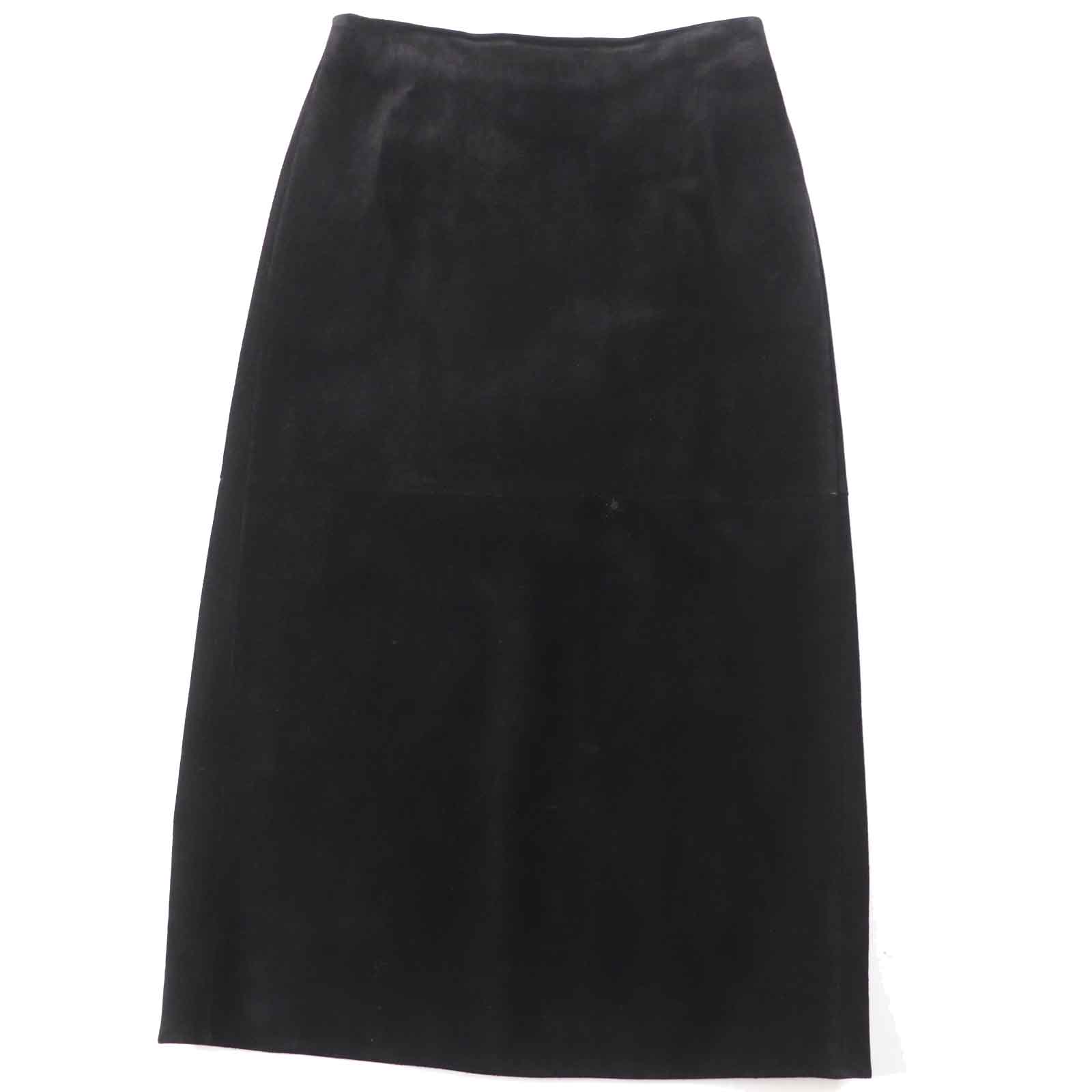 良品◎SAINT LAURENT PARIS サンローランパリ 529377 裏シルク100％ カウスウェード ロングスカート ブラック 38 イタリア製 正規品 レディース【中古】