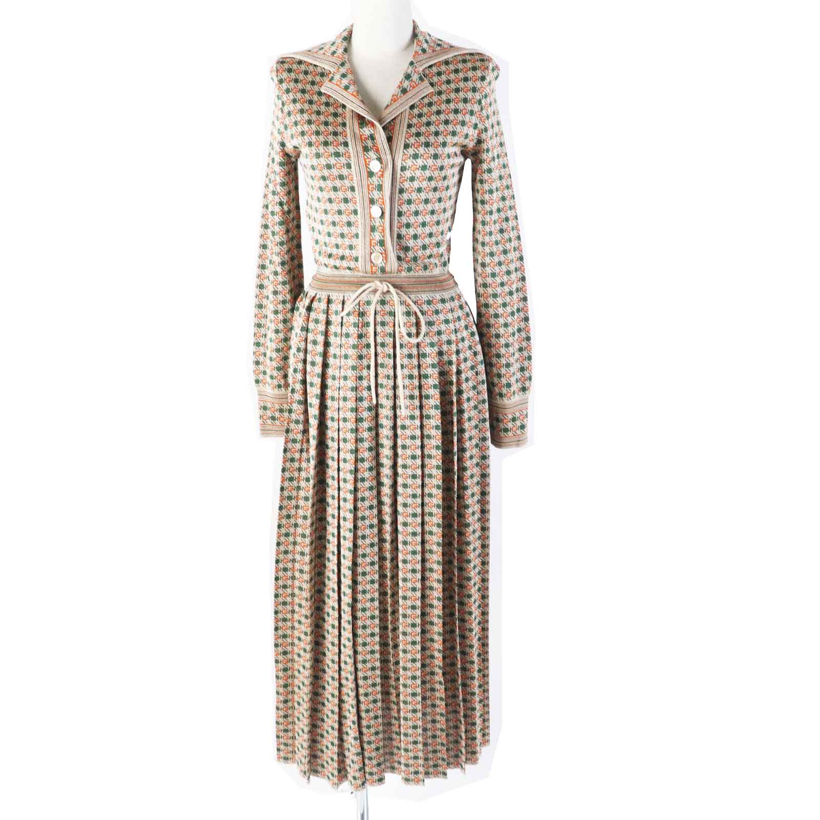 極美品◎GUCCI グッチ 21SS 632923 VISCOSE RAME DRESS ウエストベルトマキシドレス/ワンピース マルチ XS イタリア製 正規品 レディース【中古】