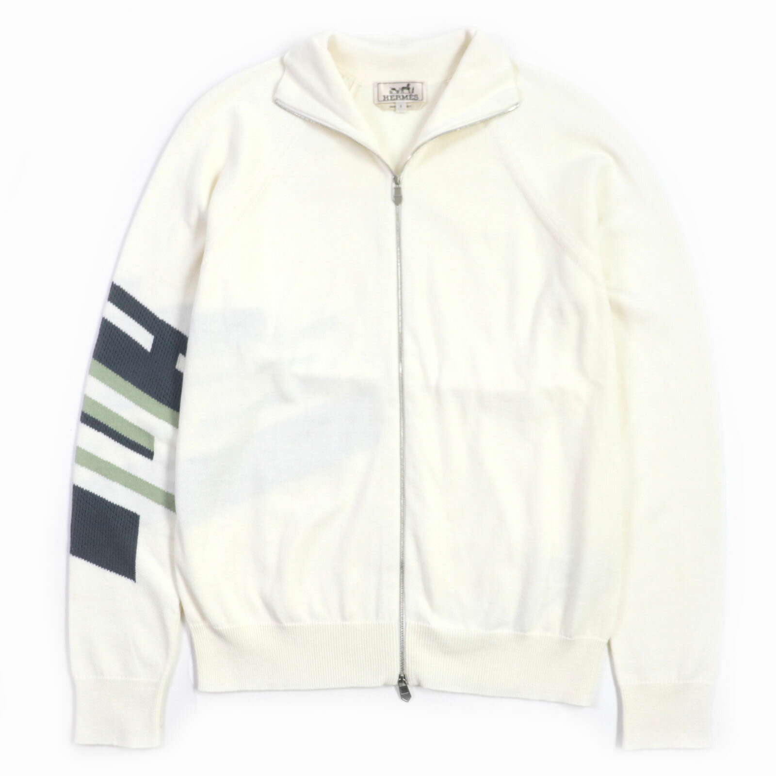 未使用品▼HERMES エルメス 21SS カシミヤ混 Hロゴデザイン ラウンドネック ジップアップ ニットジャケット カーディガン アイボリー S イタリア製 正規品 メンズ【中古】