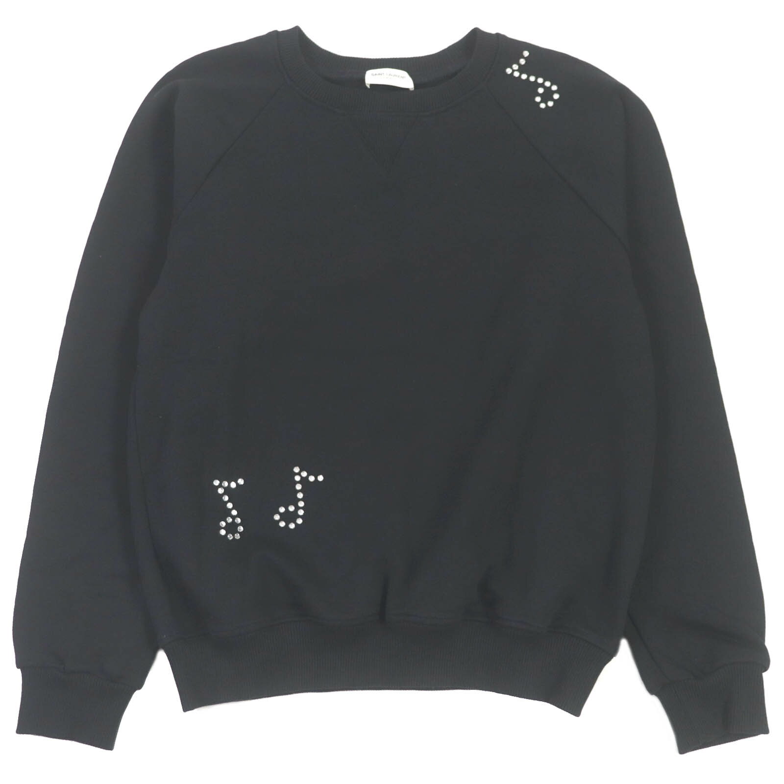 美品□SAINT LAURENT PARIS サンローランパリ 436313 コットン 音符 ラインストーン トレーナー スウェットシャツ ブラック S フランス製 正規品 メンズ【中古】