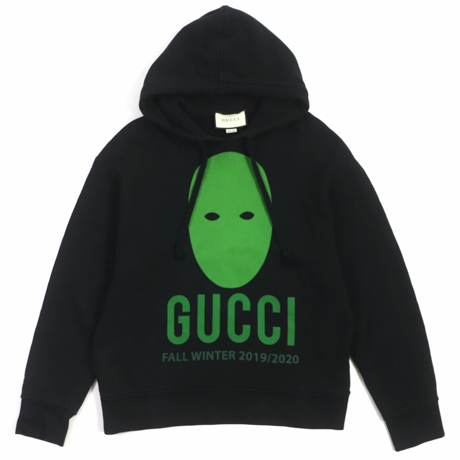良品▼GUCCI グッチ 475374 MANIFESTO マニフェスト コットン100% プリントデザイン プルオーバー パーカー ブラック S イタリア製 正規品 メンズ【中古】