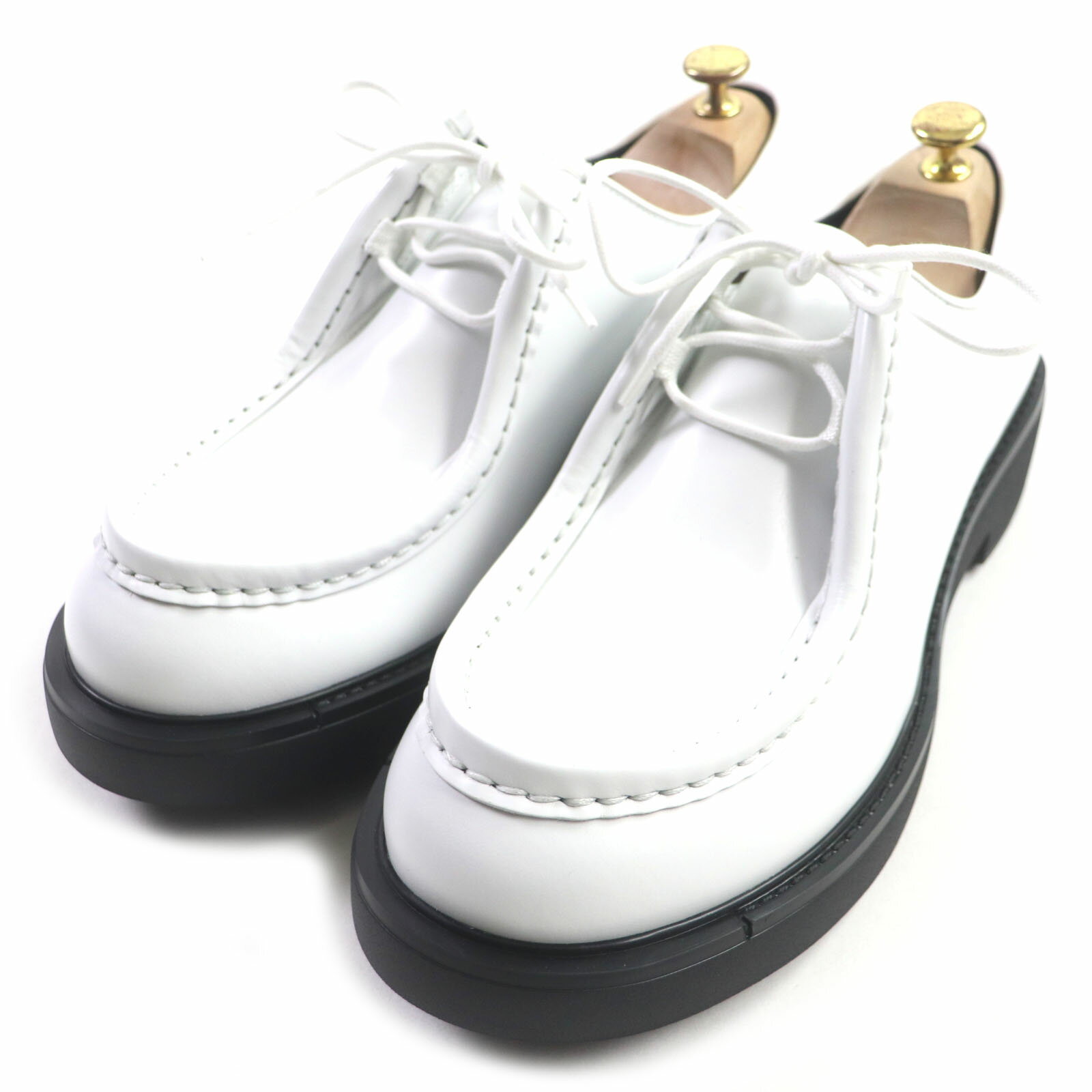 未使用品▼PRADA プラダ 2EG419 ダイアパソン オペークブラッシュドレザー レースアップシューズ ホワイト 10 箱・保存袋付き イタリア製 メンズ【中古】