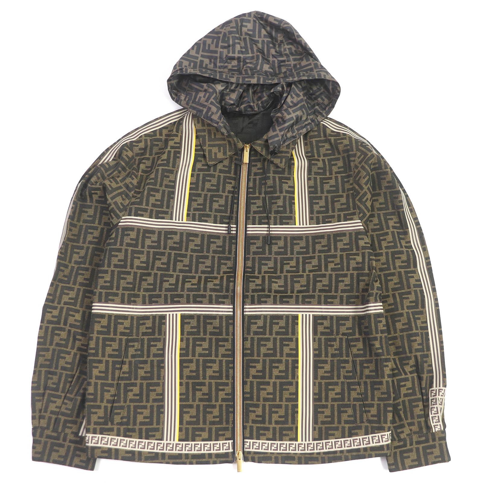 未使用品□FENDI フェンディ FW0956 FFロゴ ズッカ ロゴテープ フーデッド マウンテンパーカー ブラウン 44 イタリア製 正規品 メンズ【中古】
