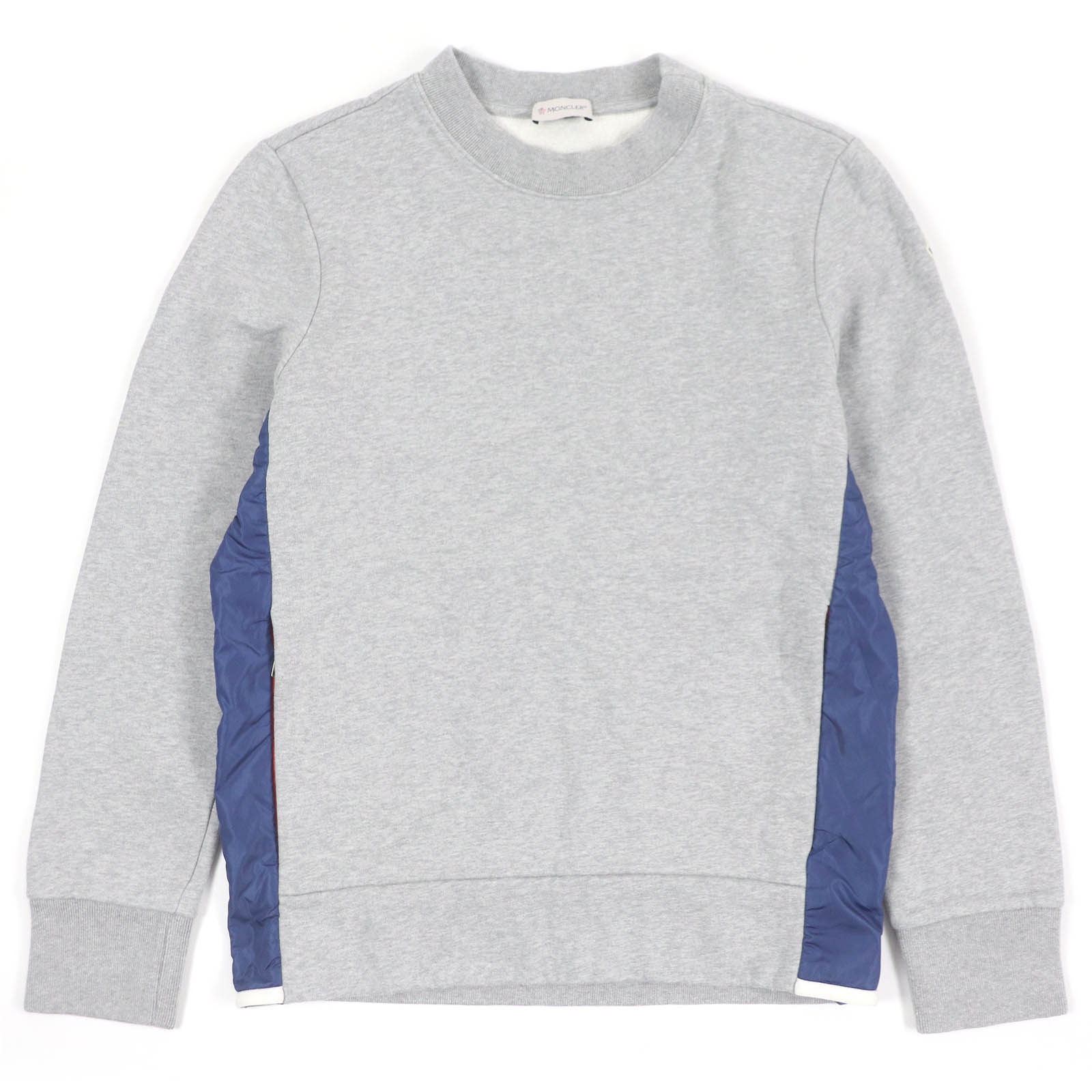 極美品□MONCLER モンクレール MAGLIA GIROCOLLO ナイロン切り替え ロゴワッペン トレーナー スウェットシャツ グレー M イタリア製 正規品 メンズ【中古】