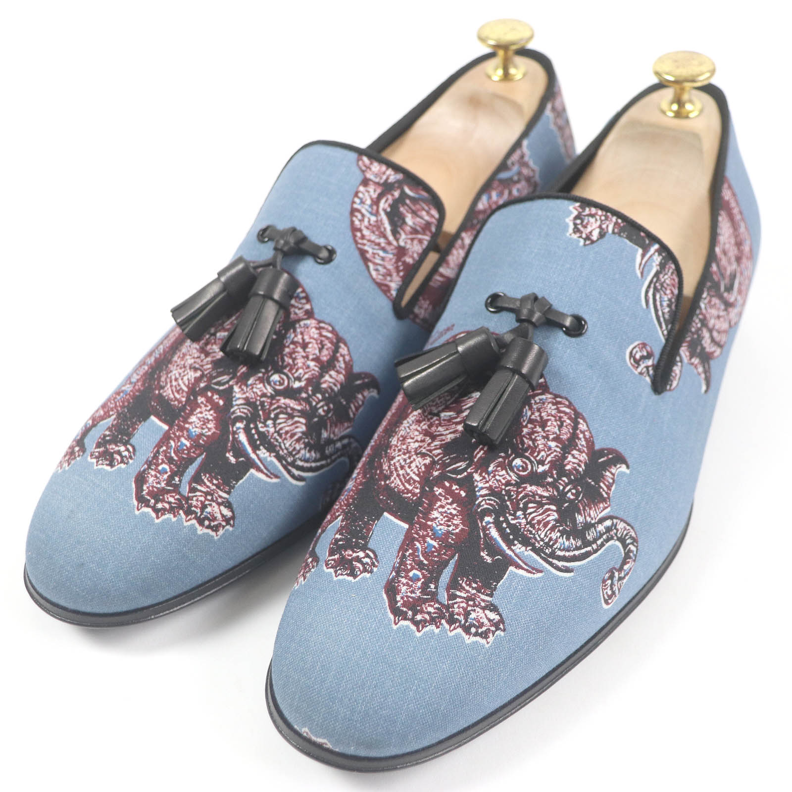 極美品□LOUIS VUITTON ルイヴィトン チャップマンブラザーズ エレファント レザー使い タッセルローファー ブルー 7 イタリア製 メンズ【中古】