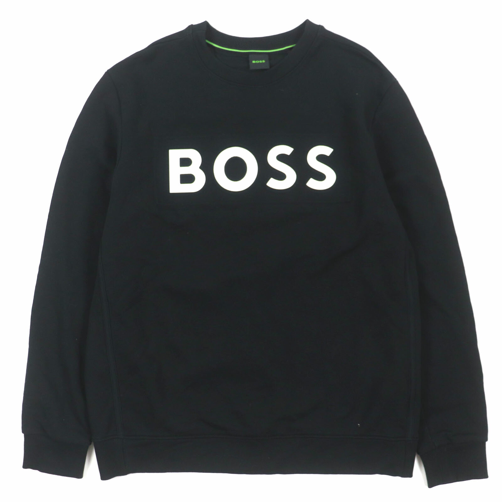 極美品▼HUGO BOSS ヒューゴボス コットン100% ロゴプリント クルーネック プルオーバー スウェット ブラック M 正規品 メンズ【中古】