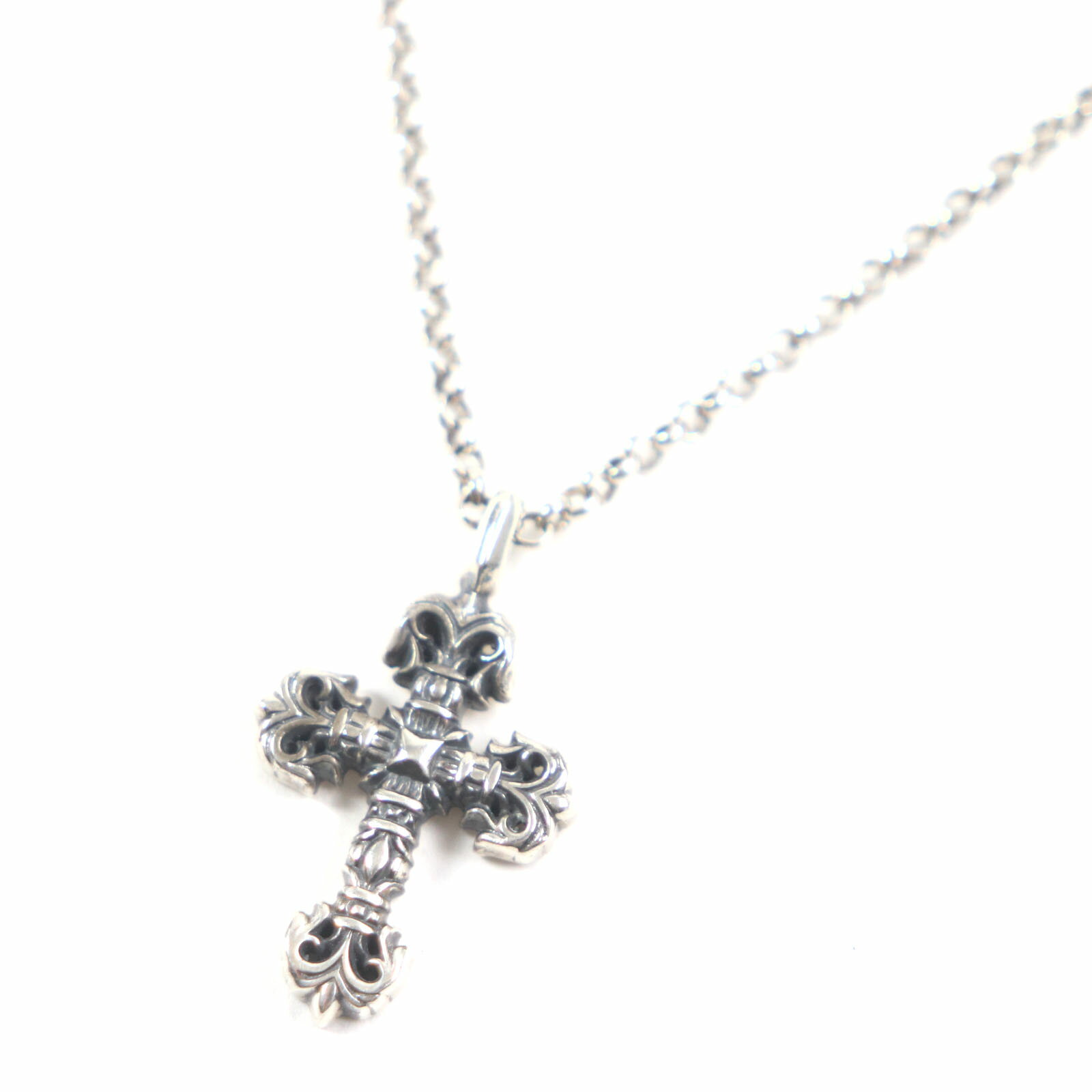 美品▼CHROME HEARTS クロムハーツ タイニーフィリグリークロスチャーム ロールチェーン ネックレス SV925 シルバー 24インチ 保存袋付き 重量10.7g メンズ【中古】