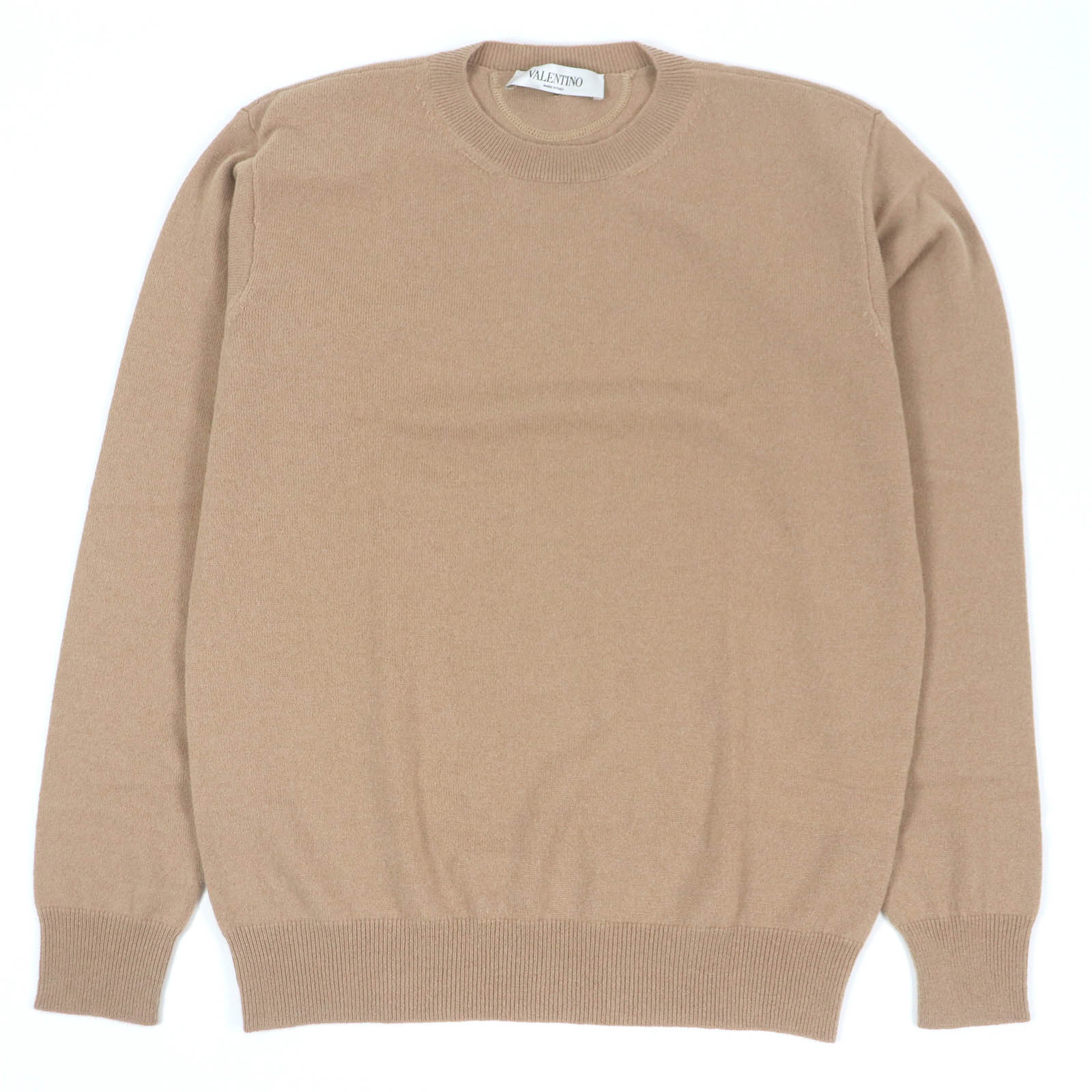 極美品□VALENTINO ヴァレンティノ カシミヤ100％ ロックスタッズ クルーネック 薄手 ニット セーター ベージュ M イタリア製 正規品 メンズ【中古】