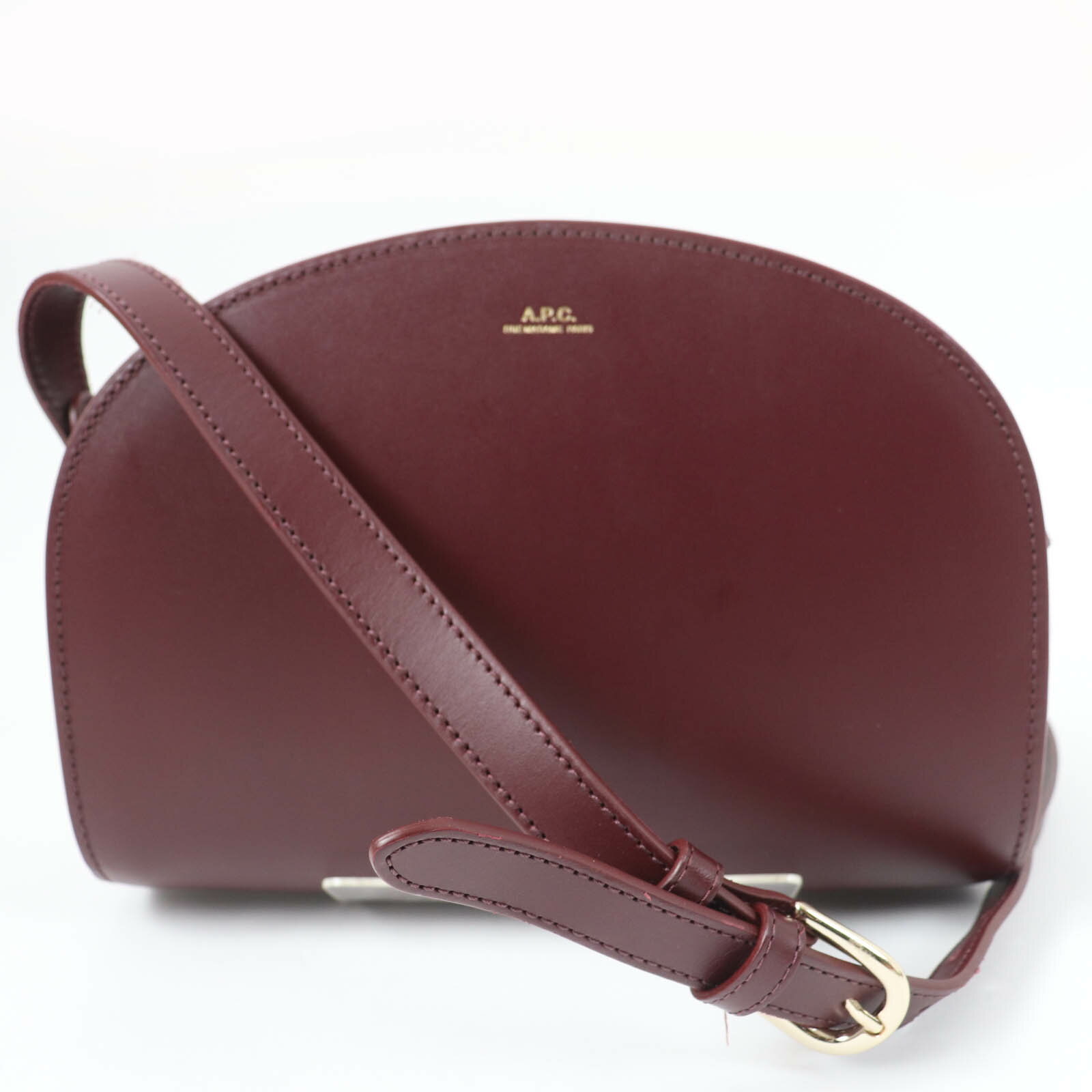 極美品☆A.P.C. アーペーセー Mini Demi-Lune bag ハーフムーンバッグ 半月型 レザーショルダーバッグ ボルドー 保存袋付き レディース【中古】