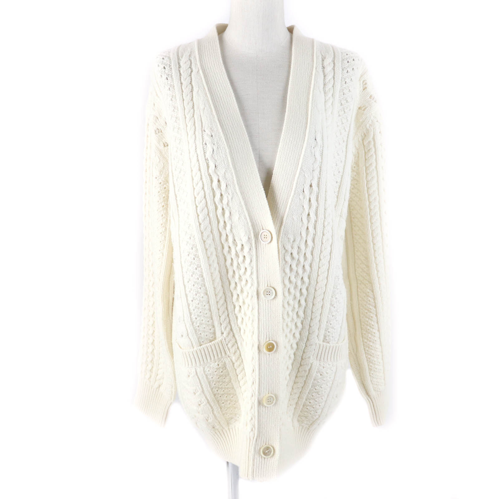 美品★Chloe クロエ 21AW ウール カシミヤ混 ケーブルニット 長袖 カーディガン トップス SNOW WHITE XS イタリア製 正規品 レディース【中古】