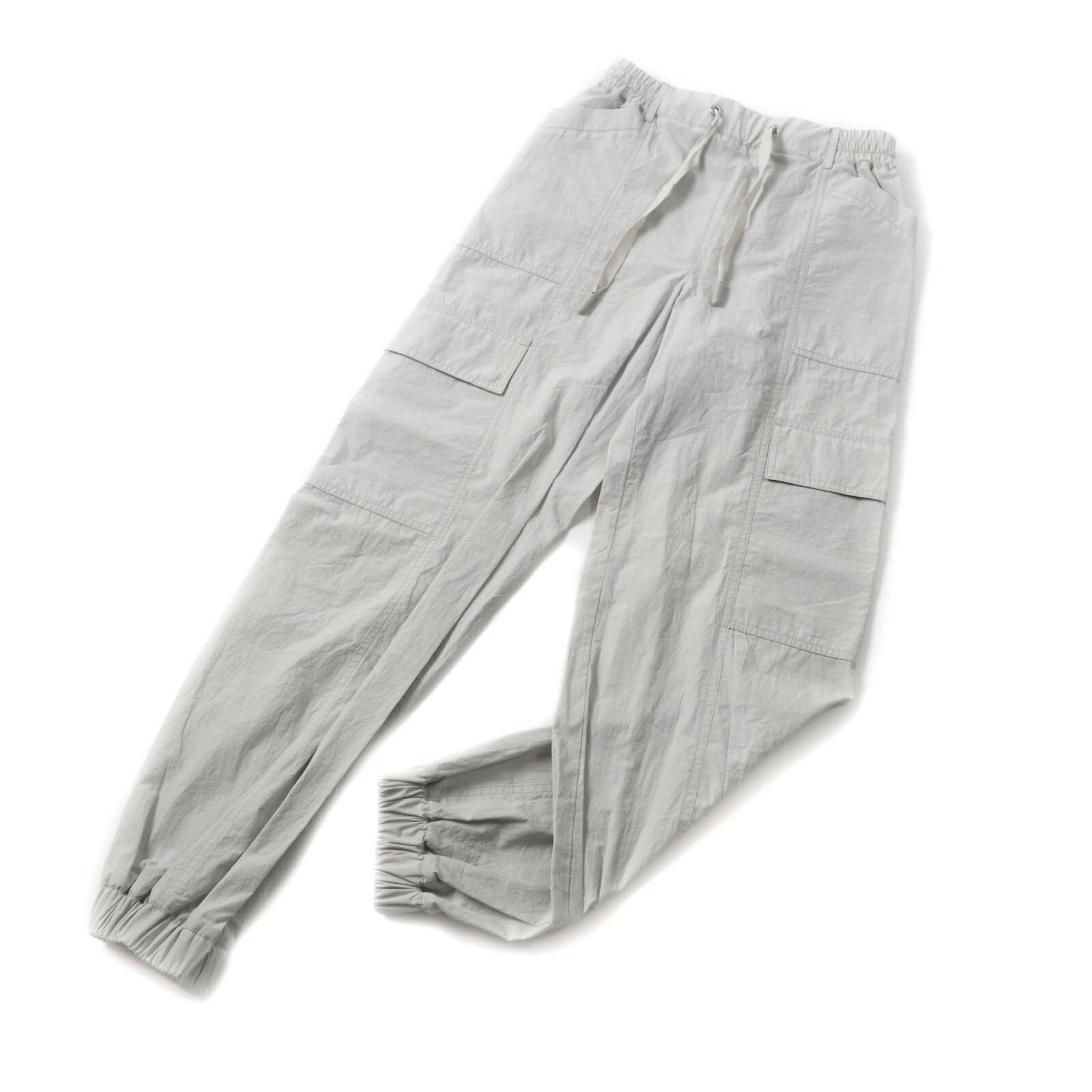極美品★MONCLER モンクレール 2022年製 PANTALONE コットン100％ ロゴパッチ付 カーゴパンツ ボトムス ライトグレー 38 正規品 レディース【中古】