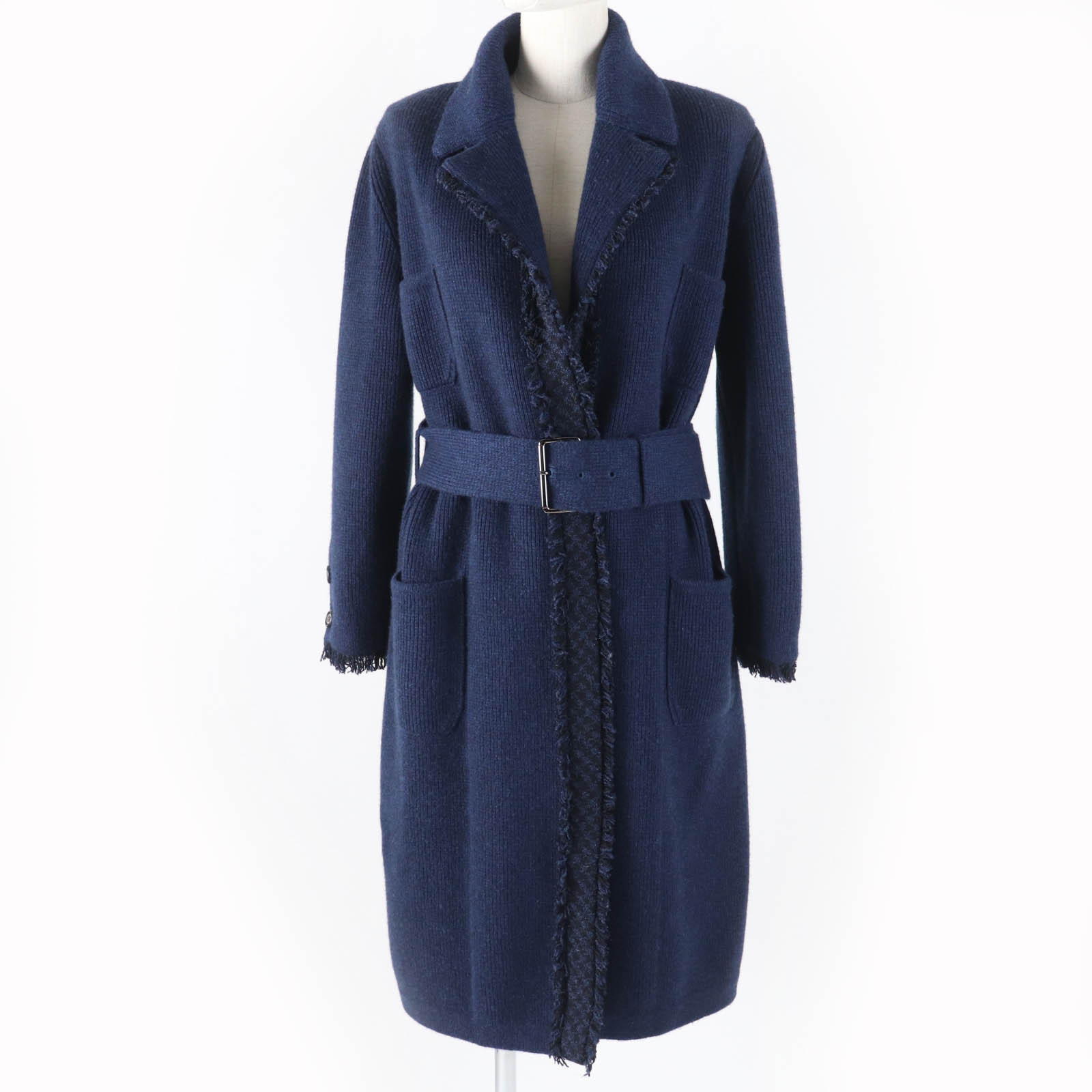 未使用品☆CHANEL シャネル 17B P57290K07490 カシミヤ100％ GABRIELLE COCO ベルト付 ニット コート ネイビー 40 イタリア製 レディース【中古】
