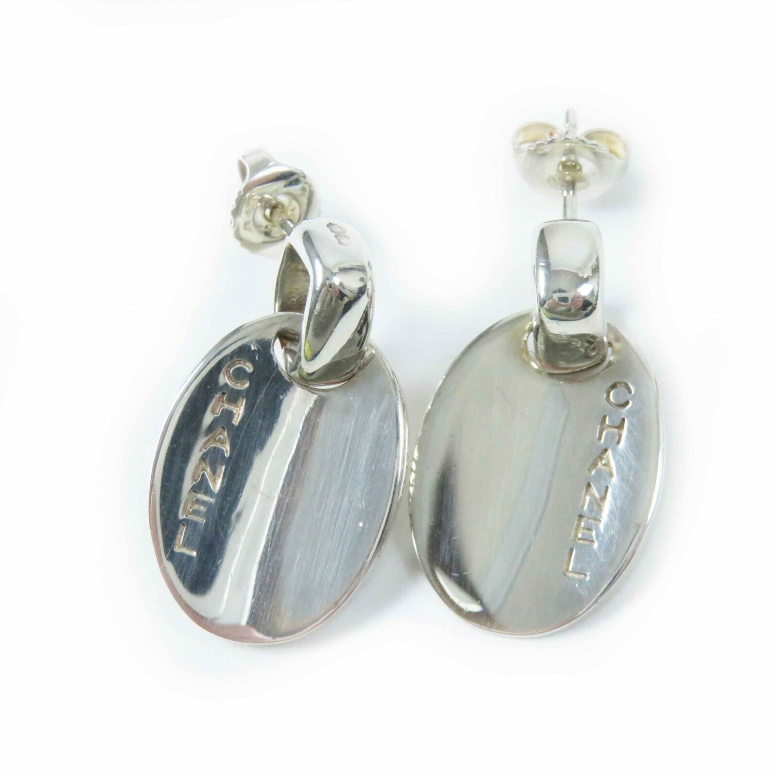 美品◎CHANEL シャネル オーバル ロゴ ピアス 両耳用 アクセサリー SV925 シルバー 箱付き 重量35g レディース【中古】