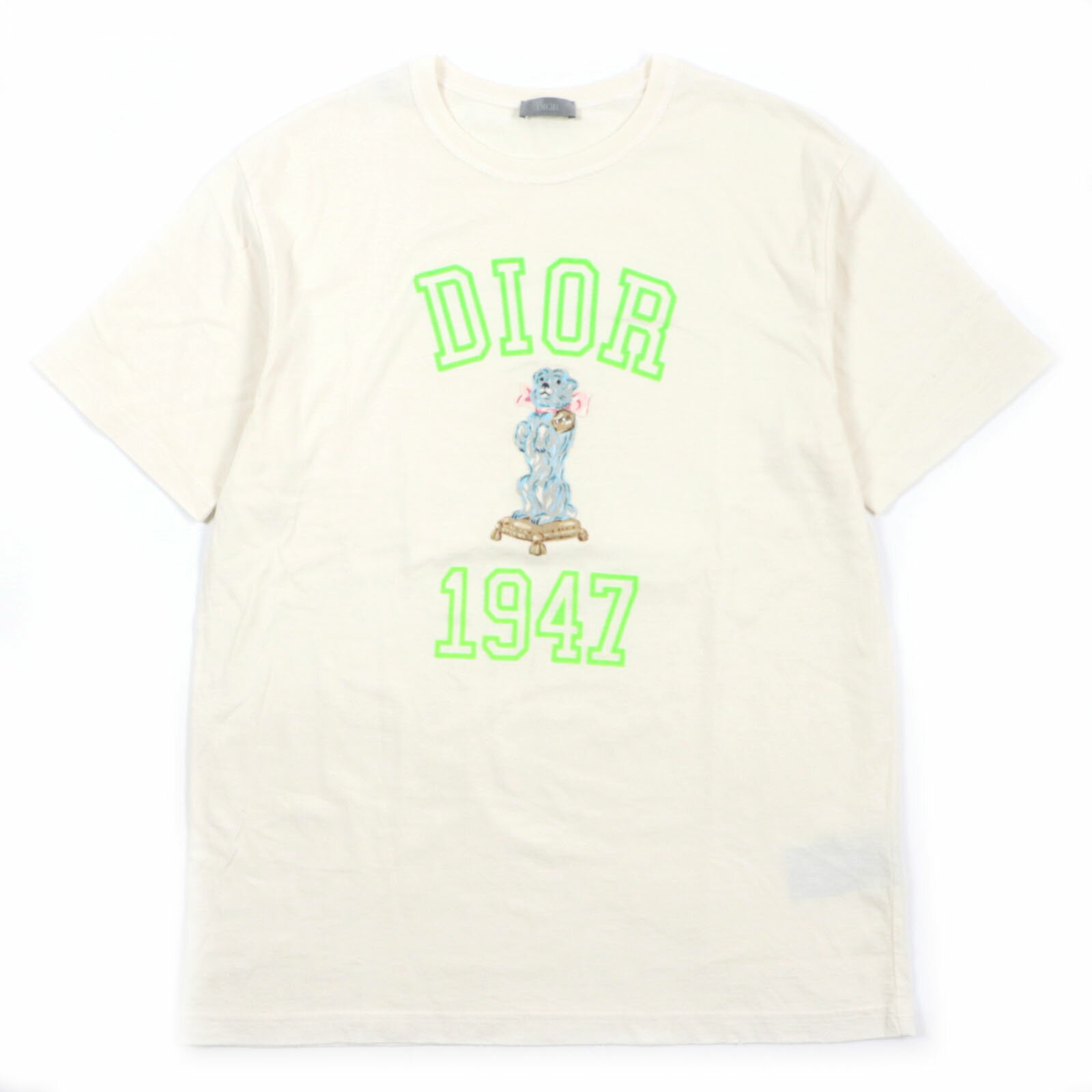 極美品▼DIOR ディオール オム 24SS 483J635A0817 Bobby コットン ナイロン ロゴ ダメージ加工 リラックスフィット クルーネック ショートスリーブ 半袖Tシャツ クリーム M イタリア製 正規品 メンズ【中古】