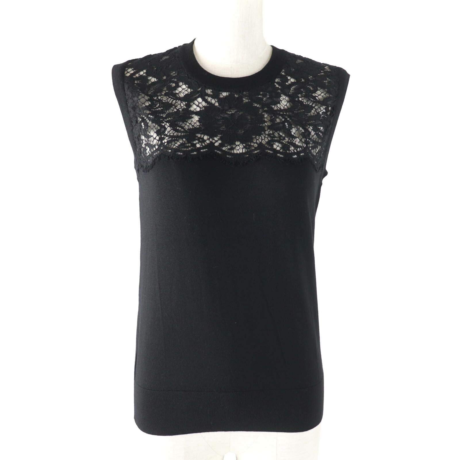 未使用品★DOLCE&GABBANA ドルチェ＆ガッバーナ 花柄レース使い ノースリーブ ニット トップス ブラック 42 イタリア製 正規品 レディース【中古】
