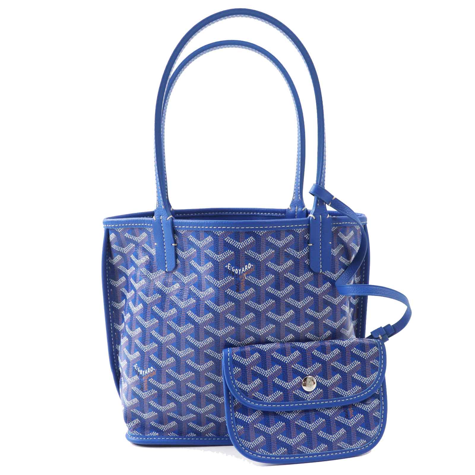 極美品◎GOYARD ゴヤール アンジュ ミニ ポーチ付き リバーシブル レザー トートバッグ スカイブルー フランス製 レディース【中古】