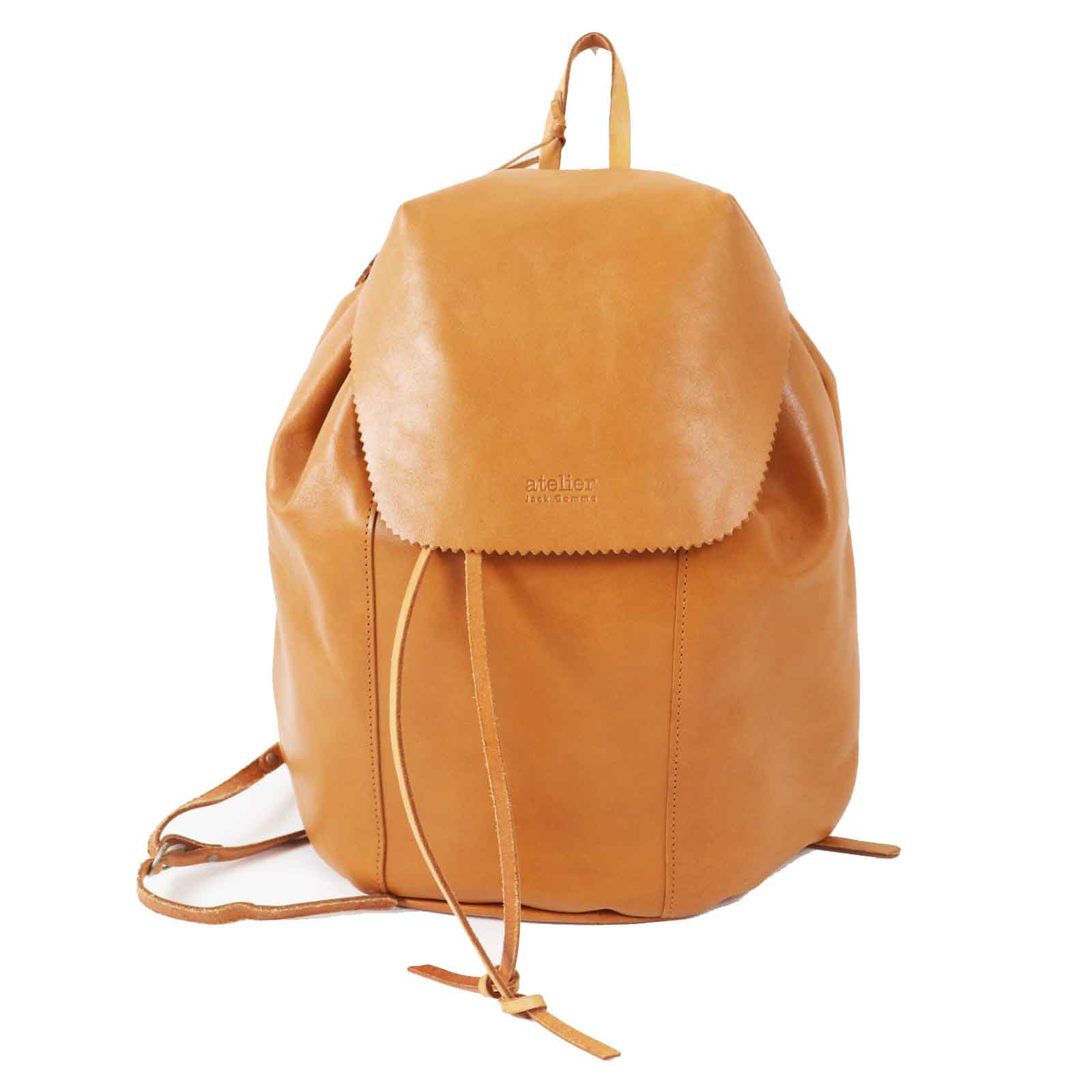 美品◎JACK GOMME ジャックゴム ATELIER アトリエシリーズ ロゴ型押し オールレザー リュック／バックパック キャメル レディース【中古】