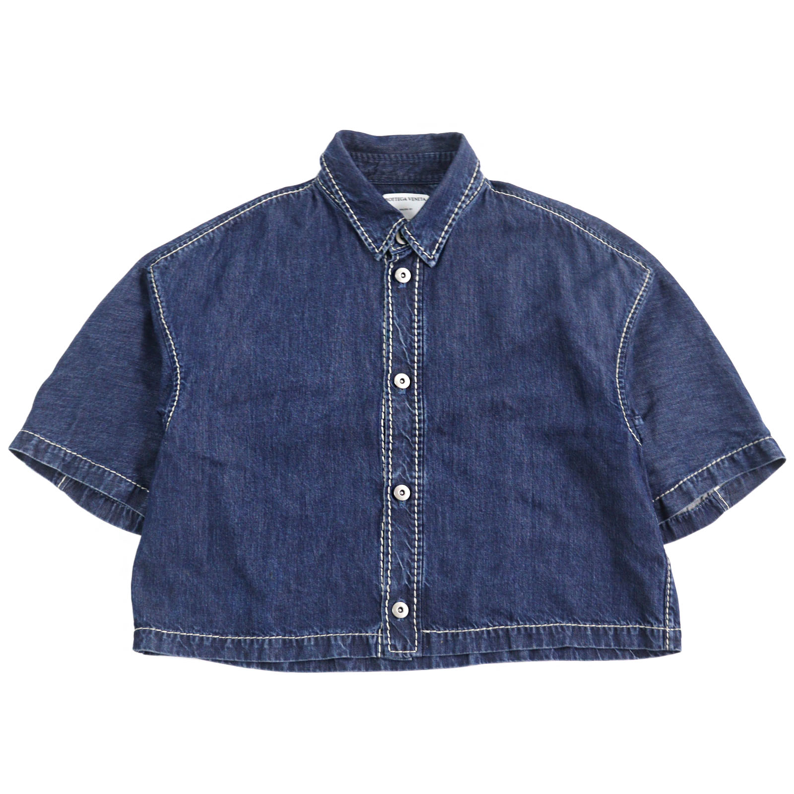 美品○BOTTEGAVENETA ボッテガヴェネタ 21SS 659272 リヨセル オーバーサイズ クロップド デニムシャツ インディゴブルー 46 イタリア製 正規品 メンズ【中古】