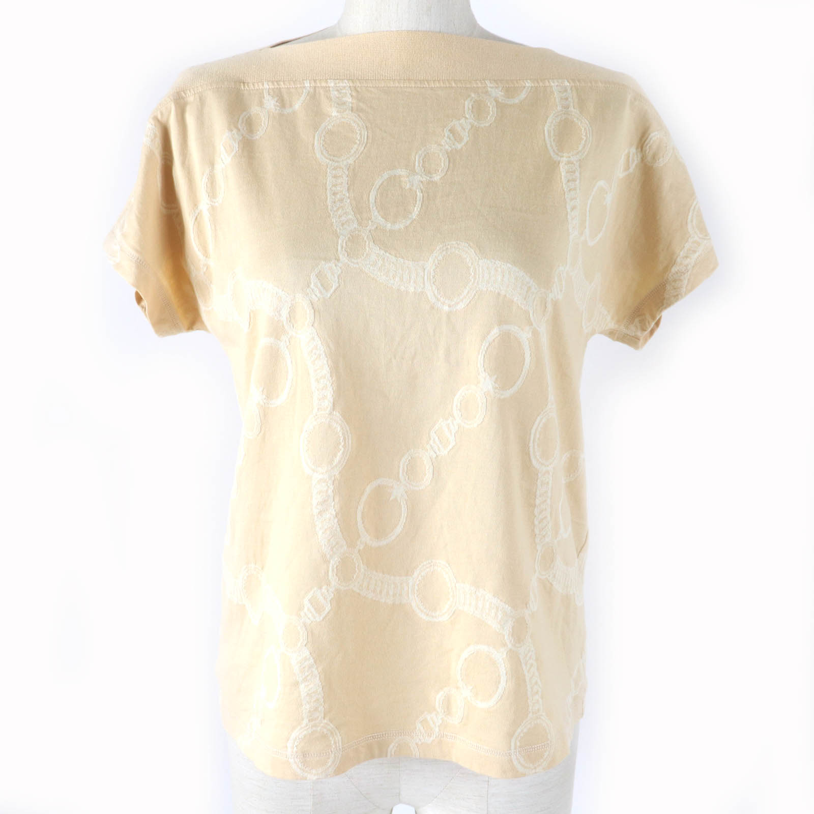 美品☆HERMES エルメス 22SS 2E4607DZ コットン100％ 半袖 Tシャツ トップス ベージュ 36 フランス製 正規品 レディース【中古】