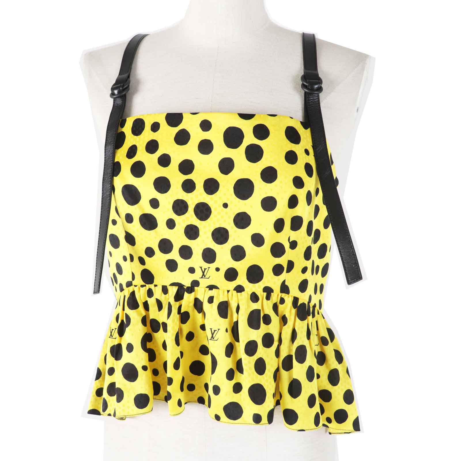 極美品◎LOUIS VUITTON×Yayoi Kusama ルイヴィトン×草間彌生 2023年製 1AB808 FOBL30 シルク100％ ジョーヌ ノワール インフィニティドット ぺプラム ビスチェ／トップス 34 フランス製 正規品 レディース【中古】