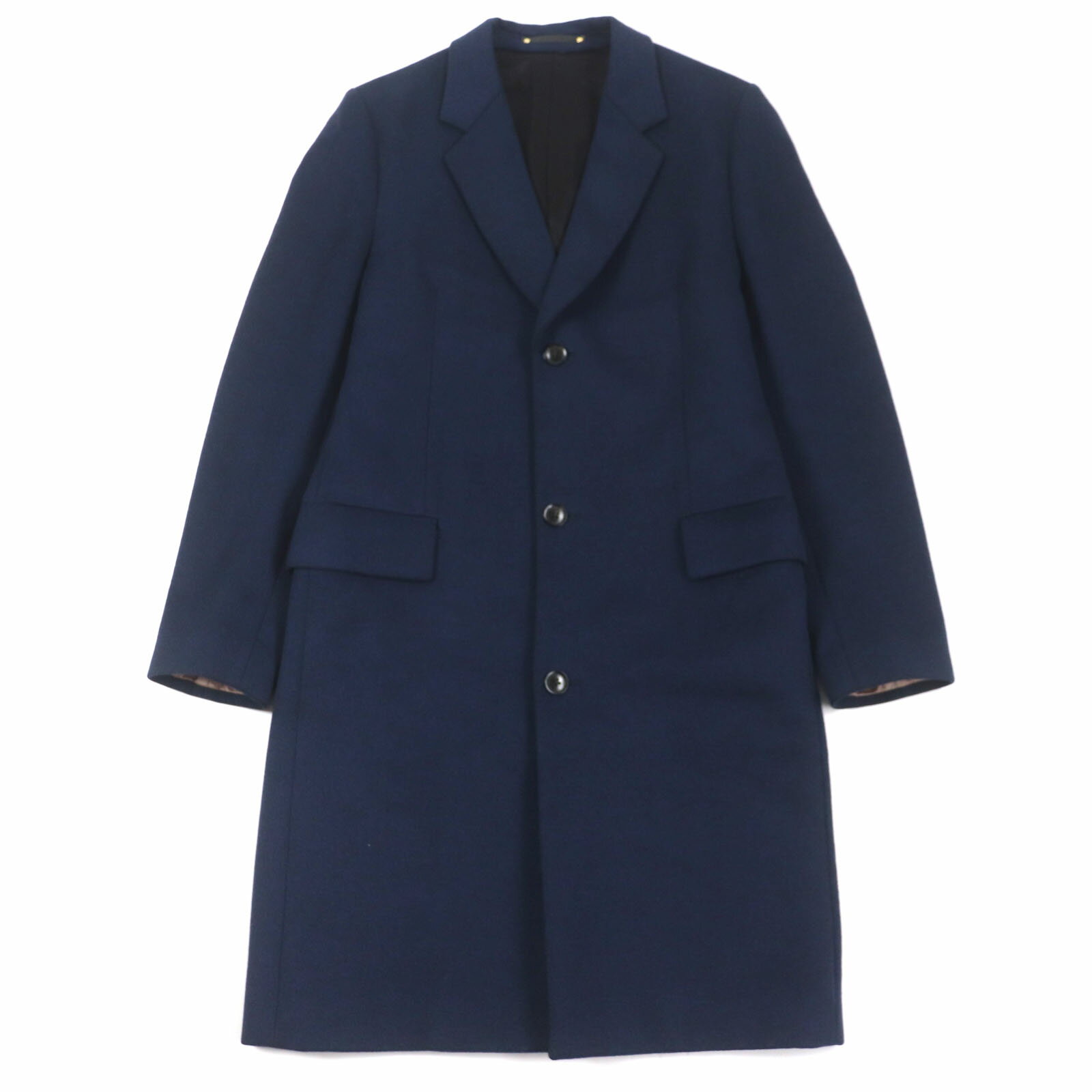 良品▼Paul Smith ポールスミス ウール100% 裏地ドット柄 ロング チェスターコート ネイビー L 日本製 正規品 メンズ ビジネス◎【中古】