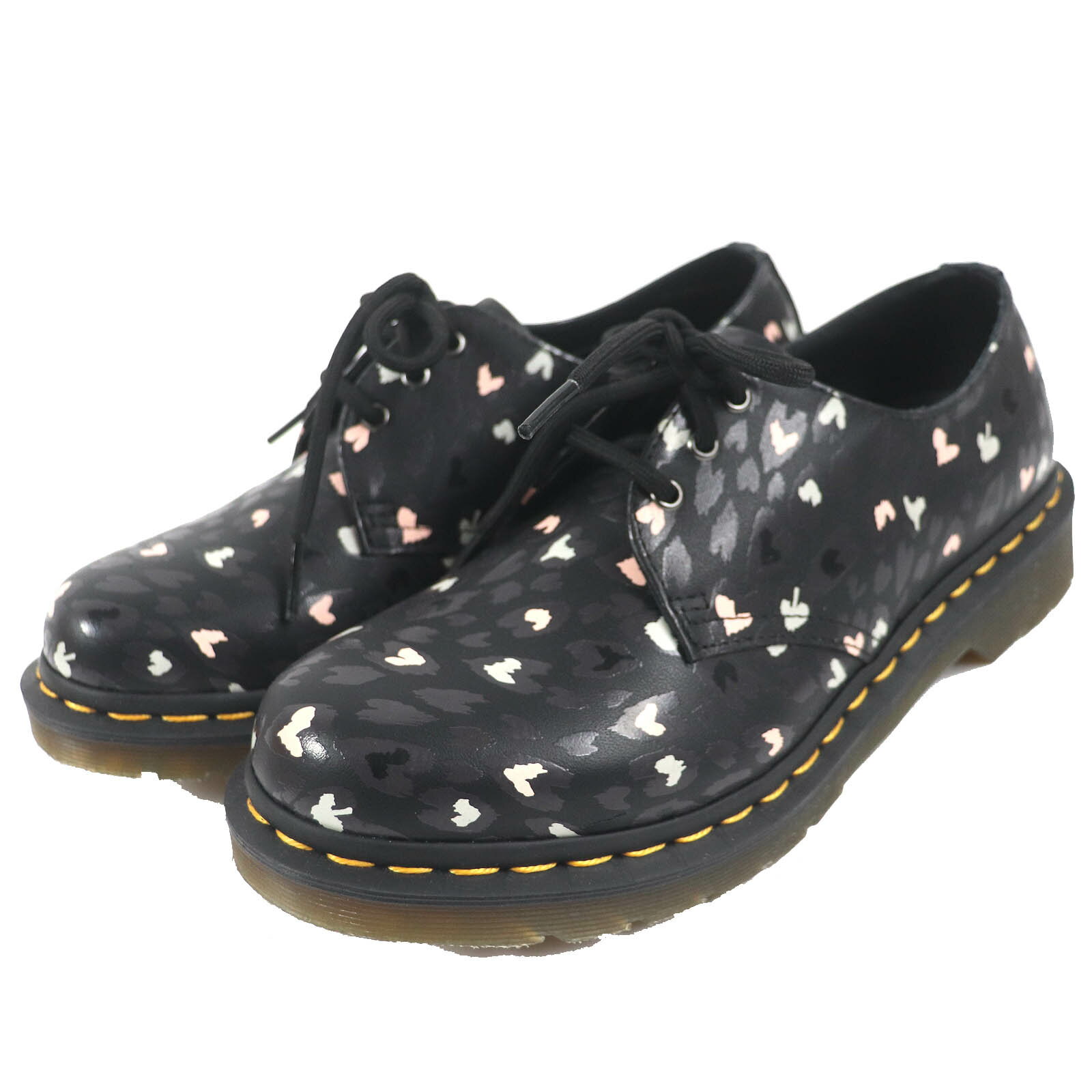 極美品△Dr.Martens ドクターマーチン 1461 WILD HEARTS ハート総柄 3ホール レザーシューズ ドレスシューズ ブラック マルチカラー UK5 箱付き レディース【中古】