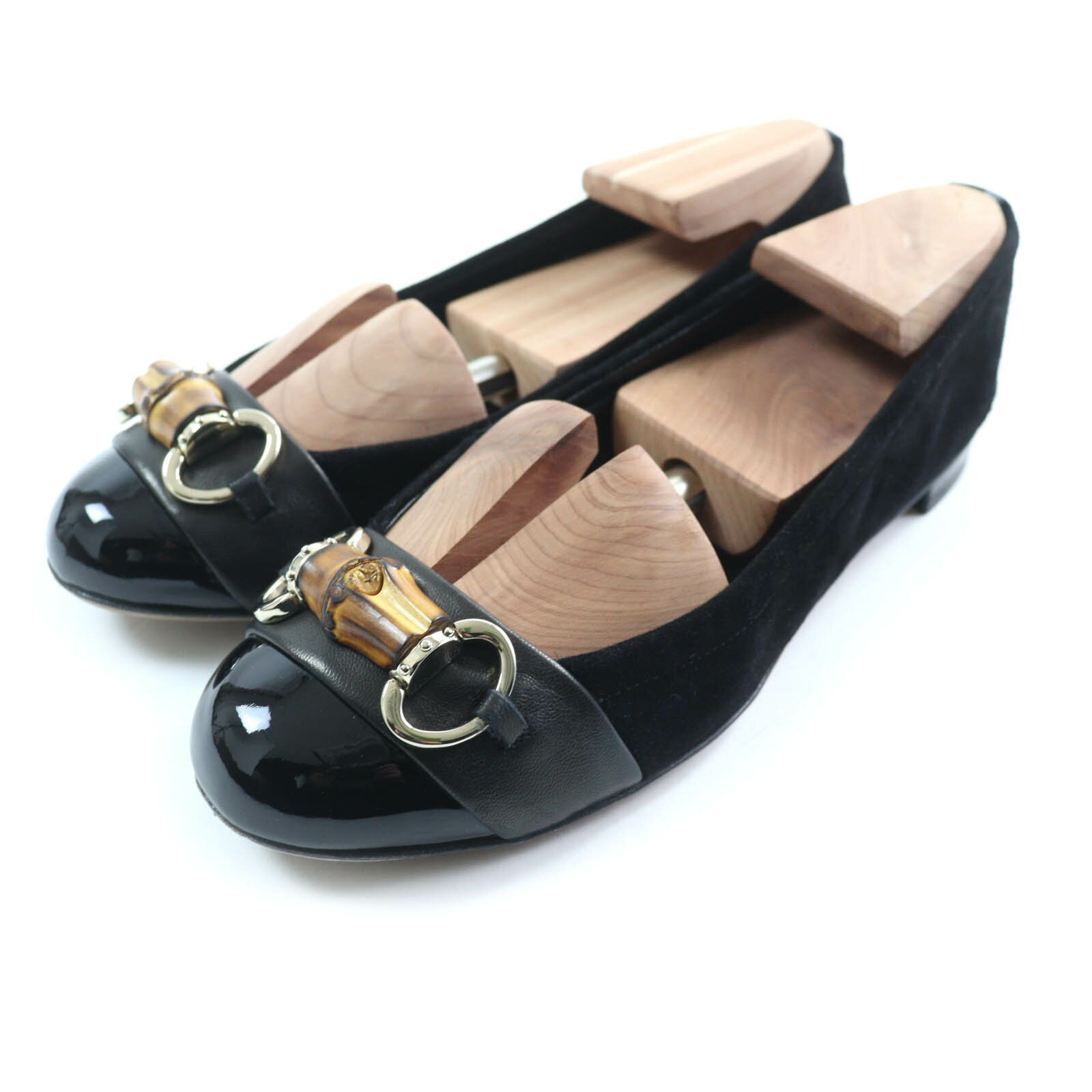 美品★GUCCI グッチ 270311 バンブービット スウェードレザー パンプス フラットシューズ ブラック 35 箱付き イタリア製 レディース【中古】