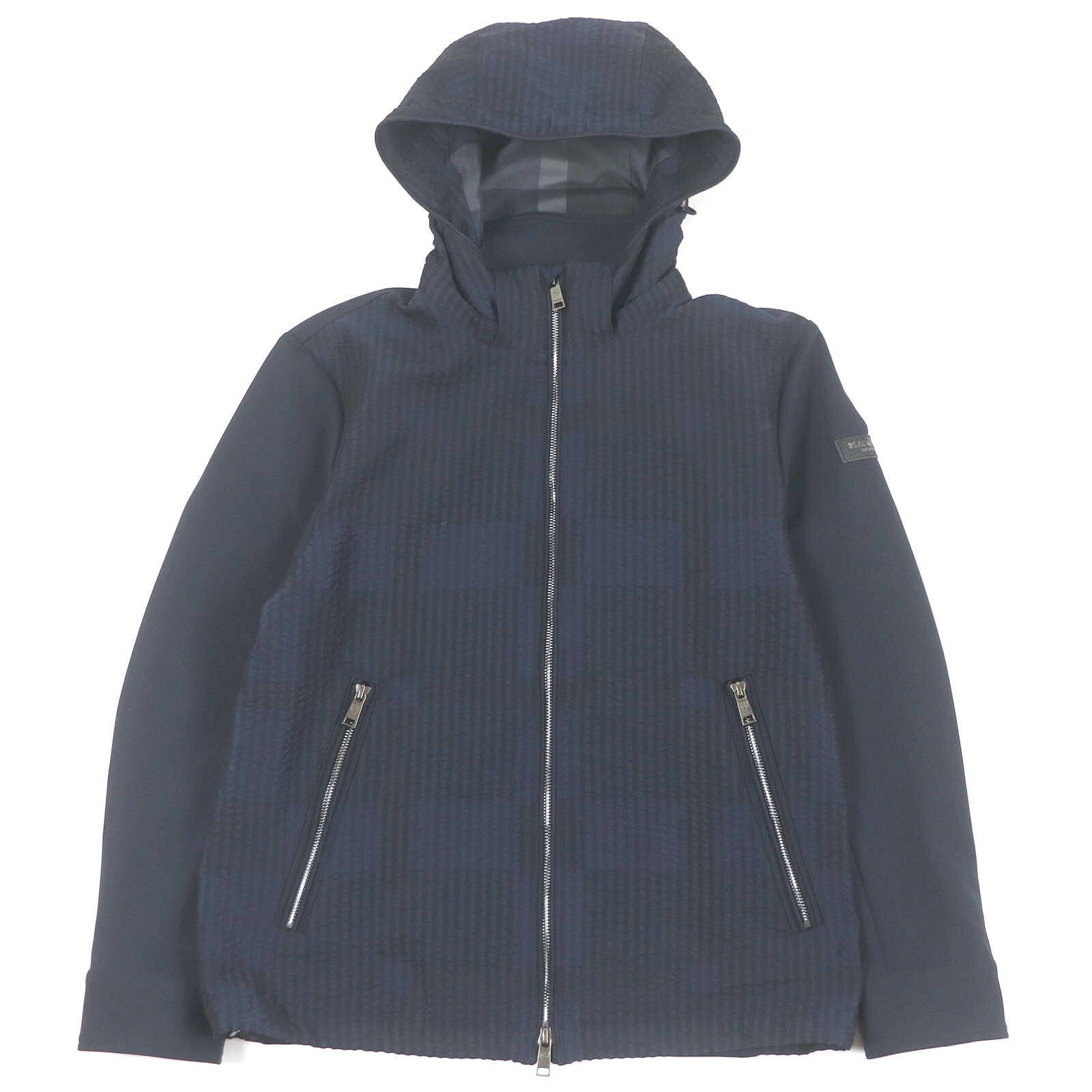 極美品□BLACK LABELCRESTBRIDGE ブラックレーベル・クレストブリッジ 素材切替 サッカー地 チェック柄 ブルゾンジャケット ジップパーカー ネイビー M 正規品 メンズ【中古】