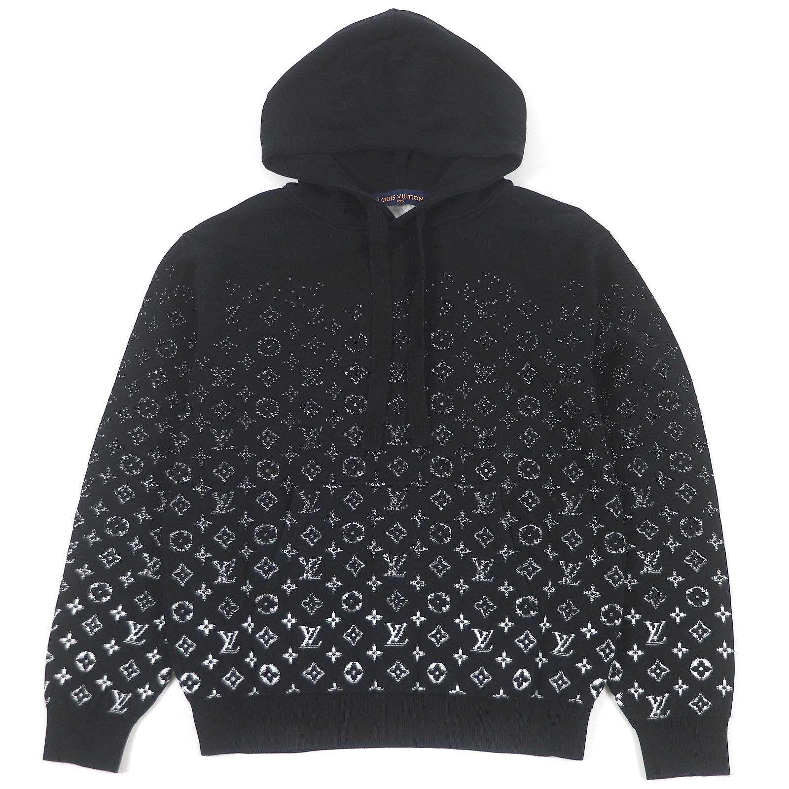 美品□LOUIS VUITTON ルイヴィトン 22AW コットン100％ モノグラム グラディエント プルオーバーパーカー フーディー ブラック S イタリア製 正規品 メンズ【中古】