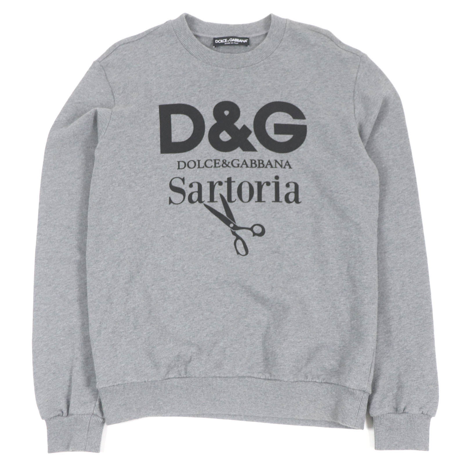 極美品□DOLCE&GABBANA ドルチェ＆ガッバーナ 黒タグ ビッグロゴプリント トレーナー スウェットシャツ グレー 46 イタリア製 正規品 メンズ【中古】