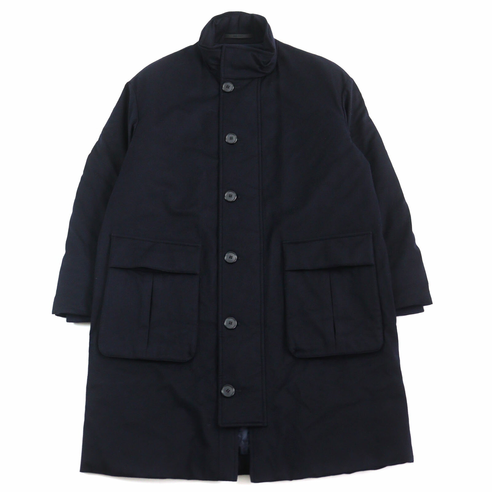極美品○GIORGIO ARMANI ジョルジオアルマーニ 2020年製 0WGOL059 カシミヤ100% WATER REPELLENT 黒タグ スタンドカラー フラップポケット ダブルジップ 中綿コート ネイビー 50R ハンガー・ガーメント付き イタリア製 正規品 メンズ【中古】
