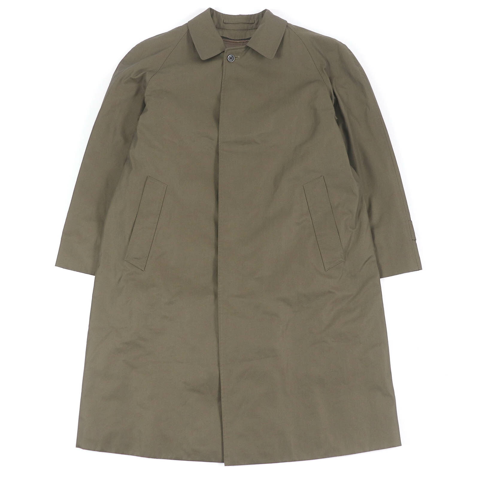 美品□BURBERRY LONDON バーバリーロンドン コットン カシミヤ混ライナー付き 裏チェック柄 ステンカラーコート カーキ 92-170-5 日本製 正規品 メンズ【中古】