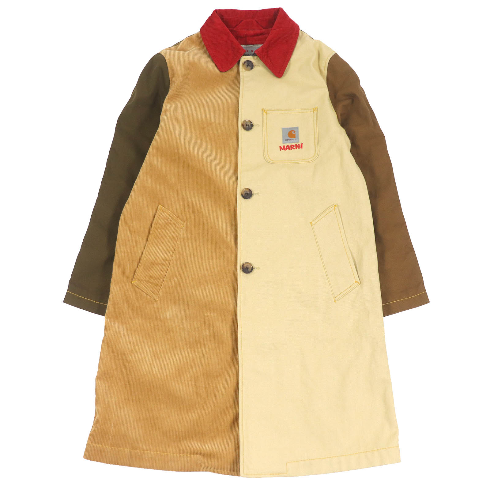 極美品□MARNI×CARHARTT マルニ×カーハート 23SS COLOUR BLOCK COAT コーデュロイ カラーブロックコート ブラウン S 正規品 メンズ【中古】