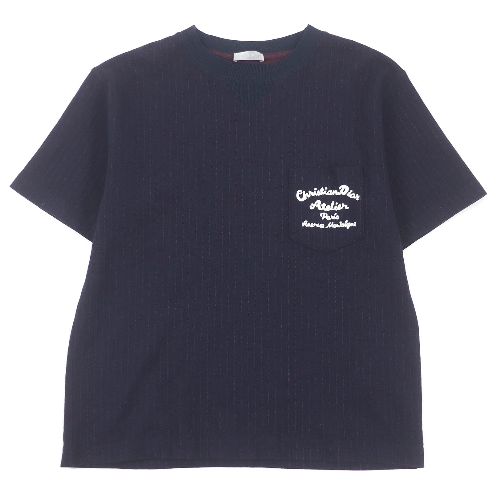 極美品□DIOR ディオール オム 22SS 213J637A0739 Atelier アトリエ ストライプ 半袖 ポケットTシャツ ネイビー S イタリア製 正規品 メンズ【中古】